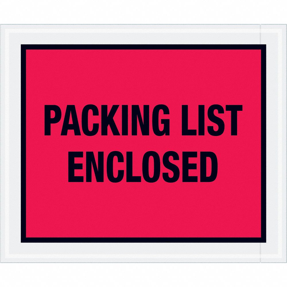 Packing List Envelopes: 12 in x 10 in, Packing List Enclosed, Red, Centered, 500 PK