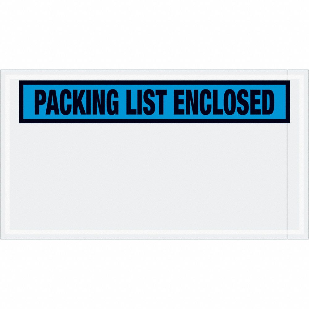 Packing List Envelopes: 10 in x 5 1/2 in, Packing List Enclosed, Blue, Top, 1, 000 PK
