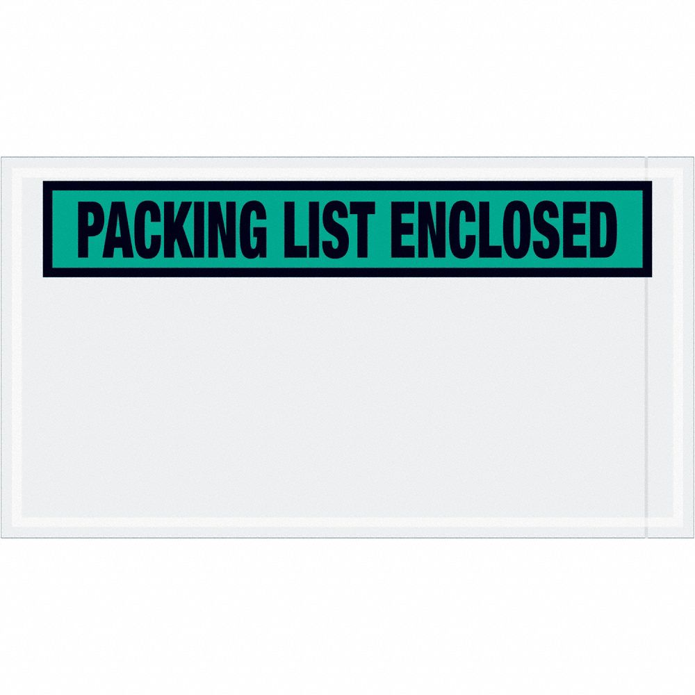 Packing List Envelopes: 10 in x 5 1/2 in, Packing List Enclosed, Green, 1, 000 PK