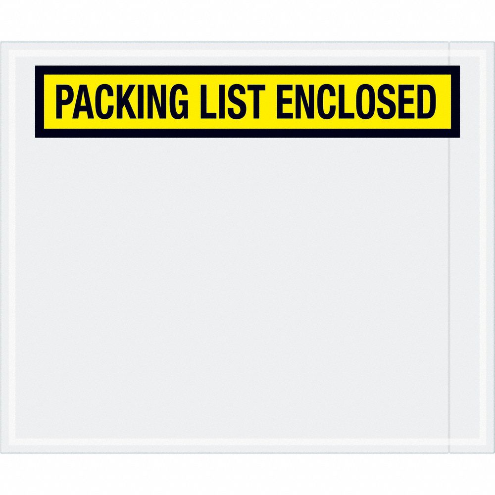 Packing List Envelopes: 12 in x 10 in, Packing List Enclosed, Yellow, Top, 500 PK