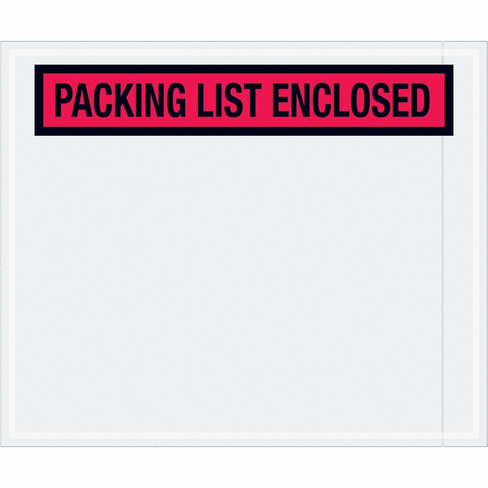 Packing List Envelopes: 12 in x 10 in, Packing List Enclosed, Red, Top, 500 PK