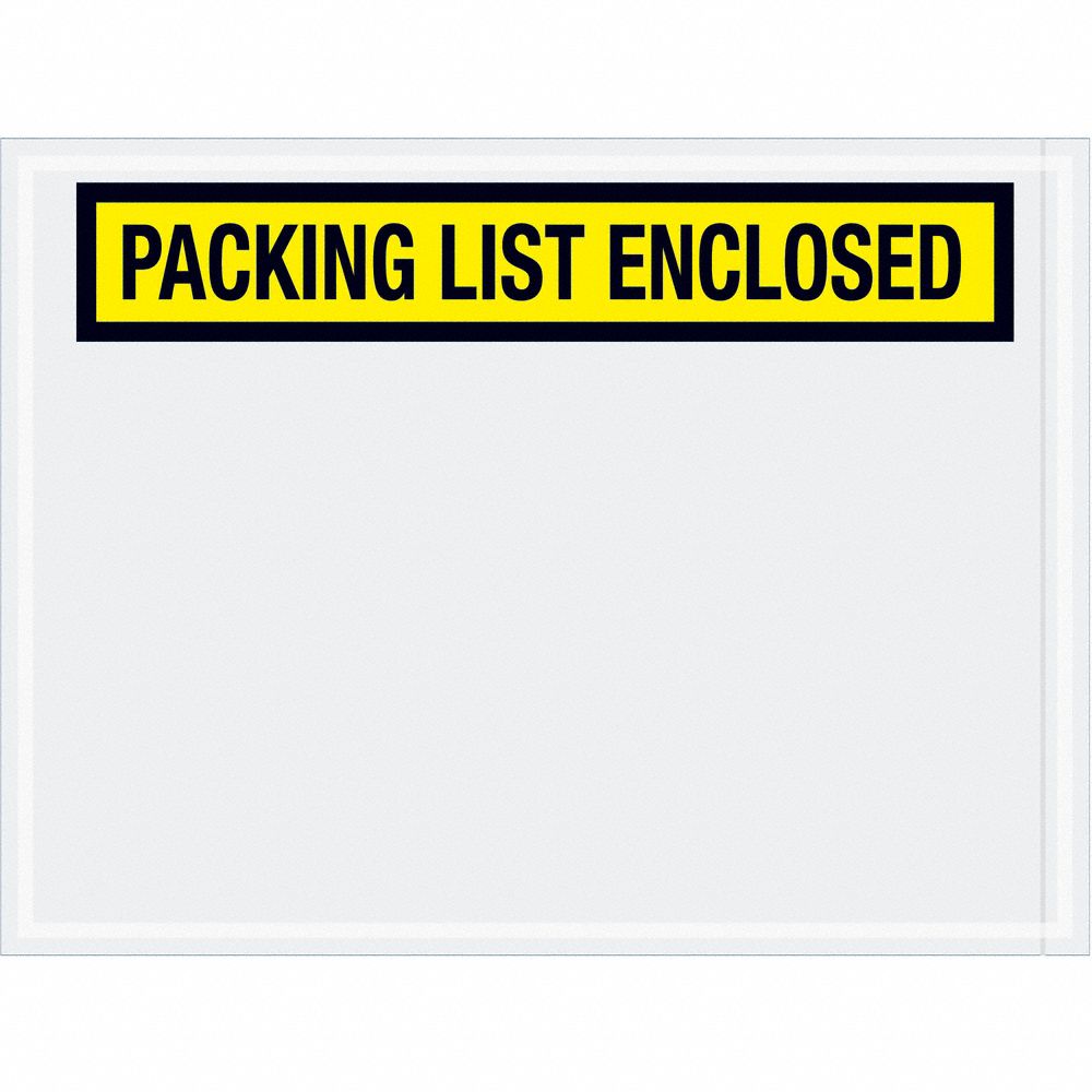 Packing List Envelopes: 6 in x 4 1/2 in, Packing List Enclosed, Yellow, 1, 000 PK