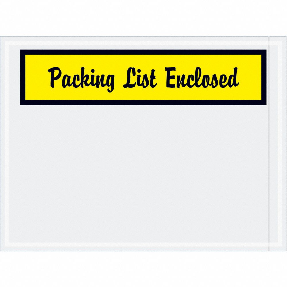 Packing List Envelopes: 6 in x 4 1/2 in, Packing List Enclosed, Yellow, 1, 000 PK