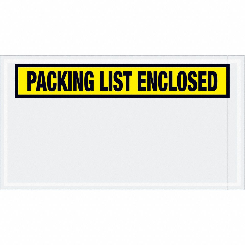 Packing List Envelopes: 10 in x 5 1/2 in, Packing List Enclosed, Yellow, 1, 000 PK