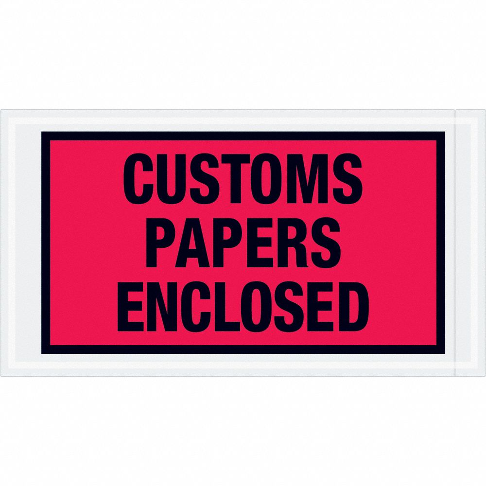 Packing List Envelopes: 10 in x 5 1/2 in, Customs Papers Enclosed, Red, 1, 000 PK