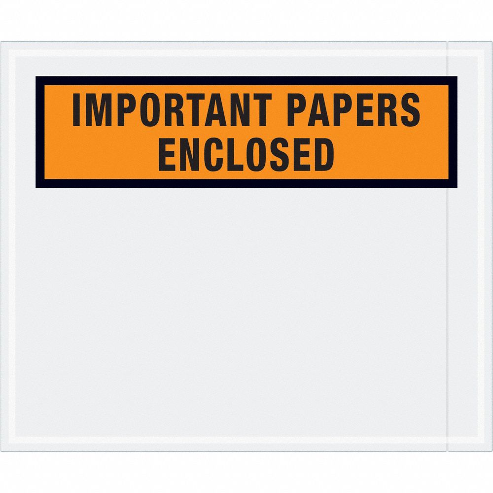 Packing List Envelopes: 12 in x 10 in, Important Papers Enclosed, Orange, 500 PK