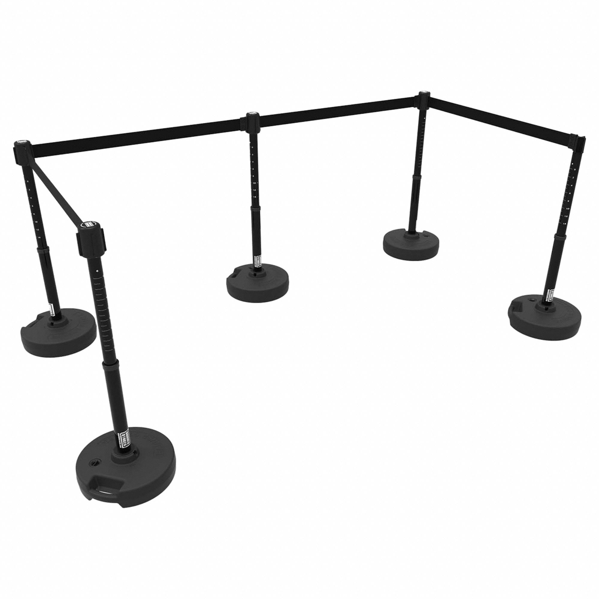 Belt Barrier System: 42 in Post Ht, 15 ft Belt Lg, Black, 5 No. of Posts, Message, No Message