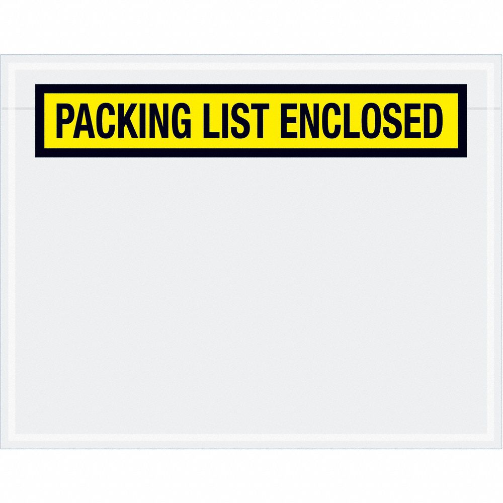 Packing List Envelopes: 5 1/2 in x 7 in, Packing List Enclosed, Yellow, 1, 000 PK
