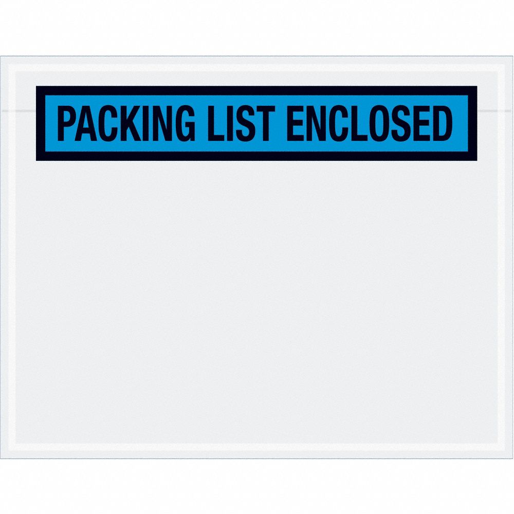 Packing List Envelopes: 5 1/2 in x 7 in, Packing List Enclosed, Blue, Top, 1, 000 PK