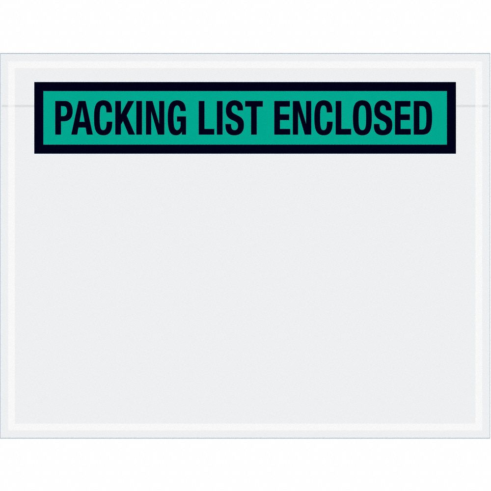 Packing List Envelopes: 5 1/2 in x 7 in, Packing List Enclosed, Green, Top, 1, 000 PK