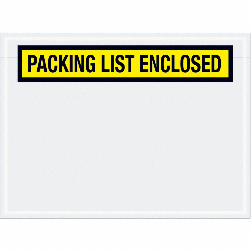 Packing List Envelopes: 5 in x 6 3/4 in, Packing List Enclosed, Yellow, 1, 000 PK