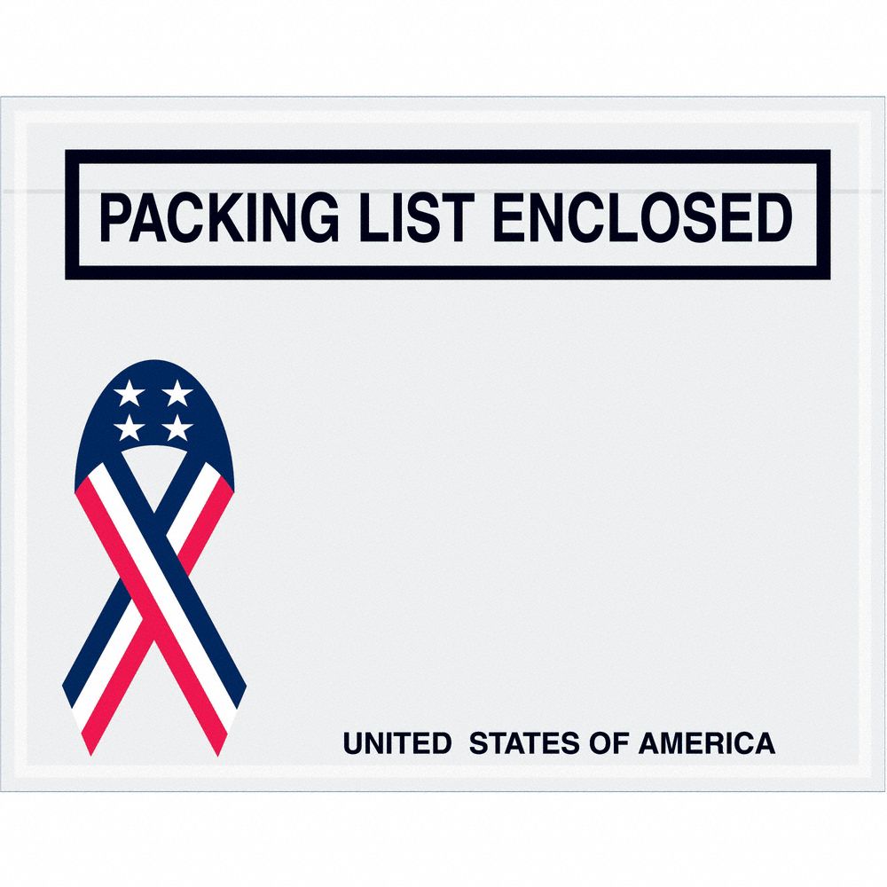 Packing List Envelopes: 5 1/2 in x 7 in, Packing List Enclosed, Top, 1, 000 PK