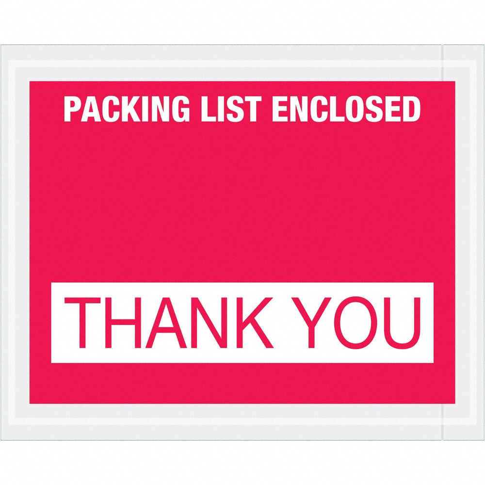 Packing List Envelopes: 5 1/2 in x 4 1/2 in, Red, Centered, Side Loading, 1, 000 PK