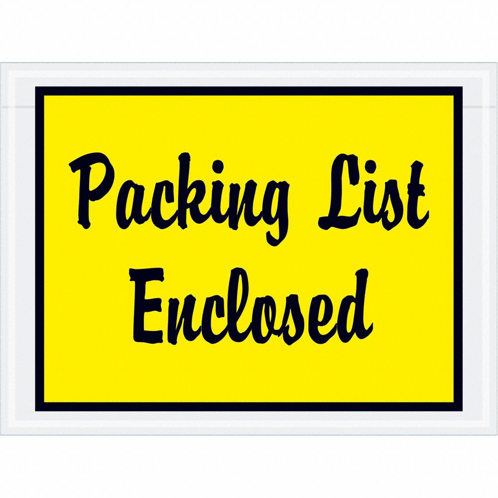 Packing List Envelopes: 6 in x 4 1/2 in, Packing List Enclosed, Yellow, 1, 000 PK