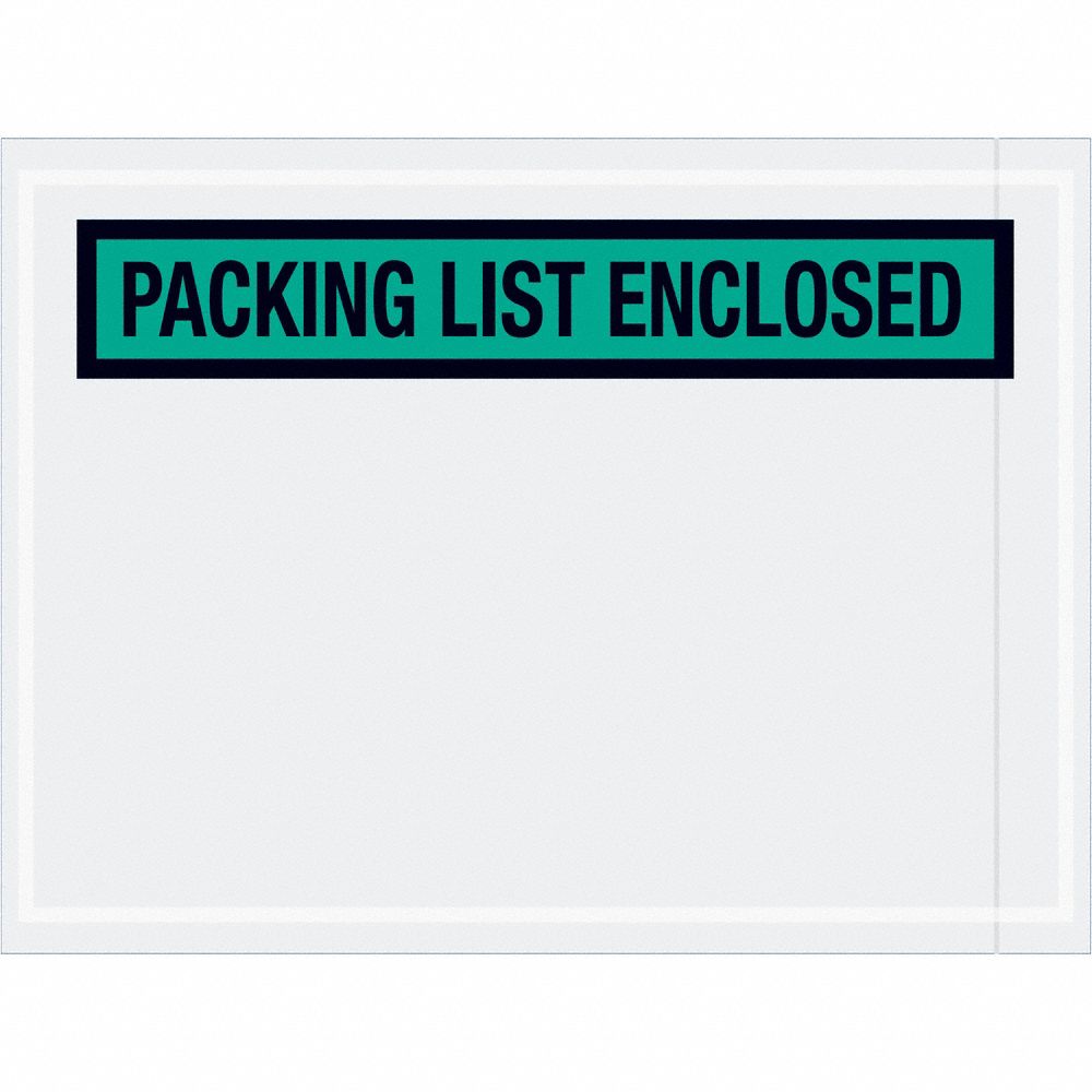 Packing List Envelopes: 6 in x 4 1/2 in, Packing List Enclosed, Green, Top, 1, 000 PK