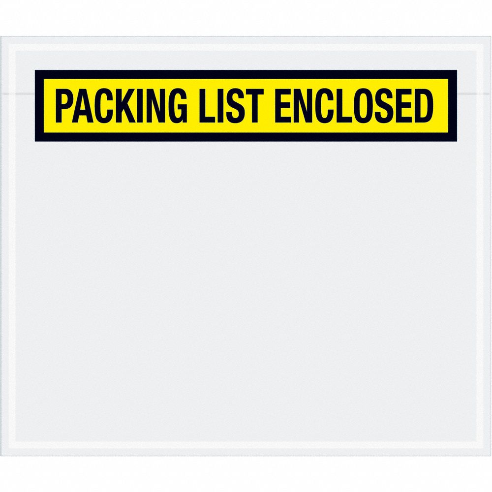 Packing List Envelopes: 6 in x 7 in, Packing List Enclosed, Yellow, Top, 1, 000 PK