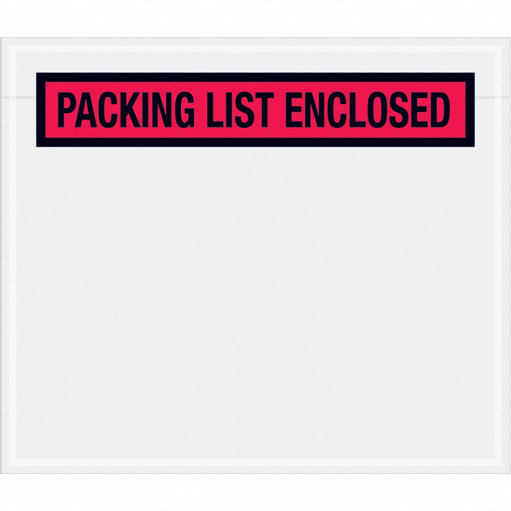 Packing List Envelopes: 6 in x 7 in, Packing List Enclosed, Red, Top, 1, 000 PK