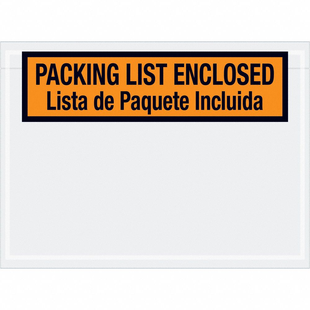 Packing List Envelopes: 5 1/2 in Outside Ht, 7 1/2 in Outside Lg, Orange, 1, 000 PK