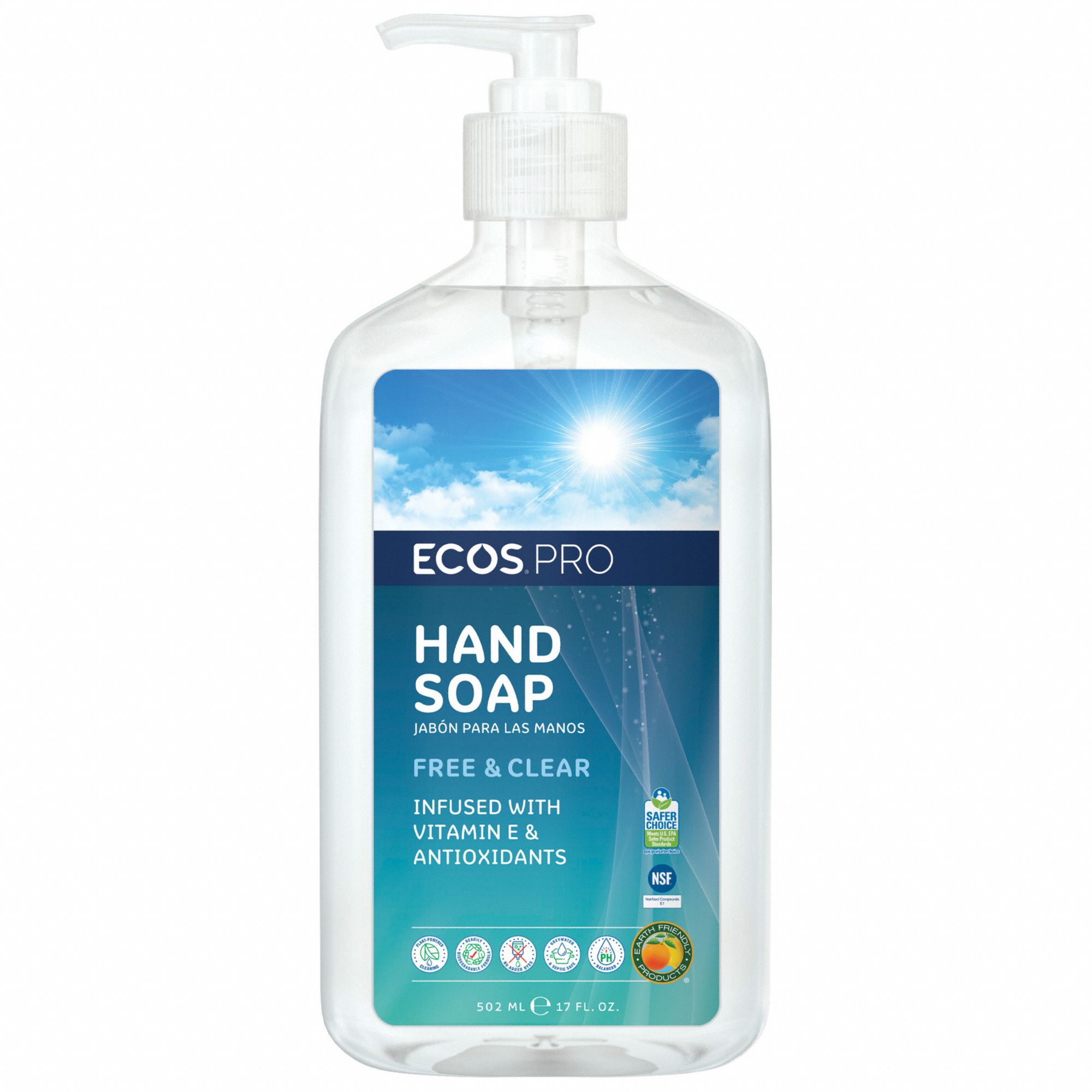 Hand Soap: Liquid, 17 oz, Pump Bottle, Fragrance Free Fragrance, Biodegradable, 6 PK