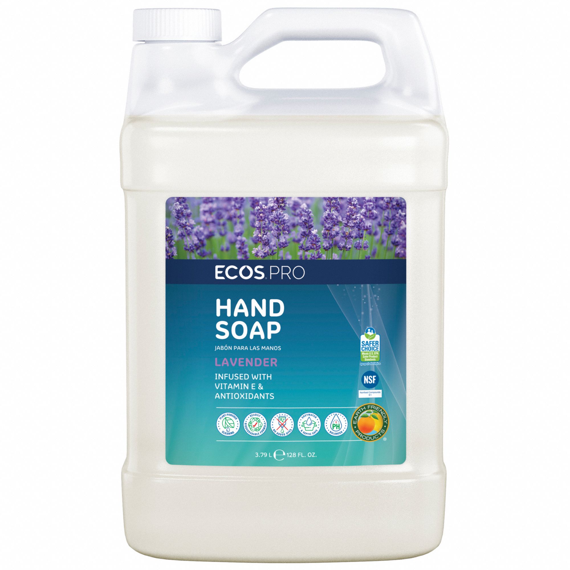 Hand Soap: Liquid, 1 gal, Jug, Lavender Fragrance, Biodegradable, 1 Pumps Included, 4 PK