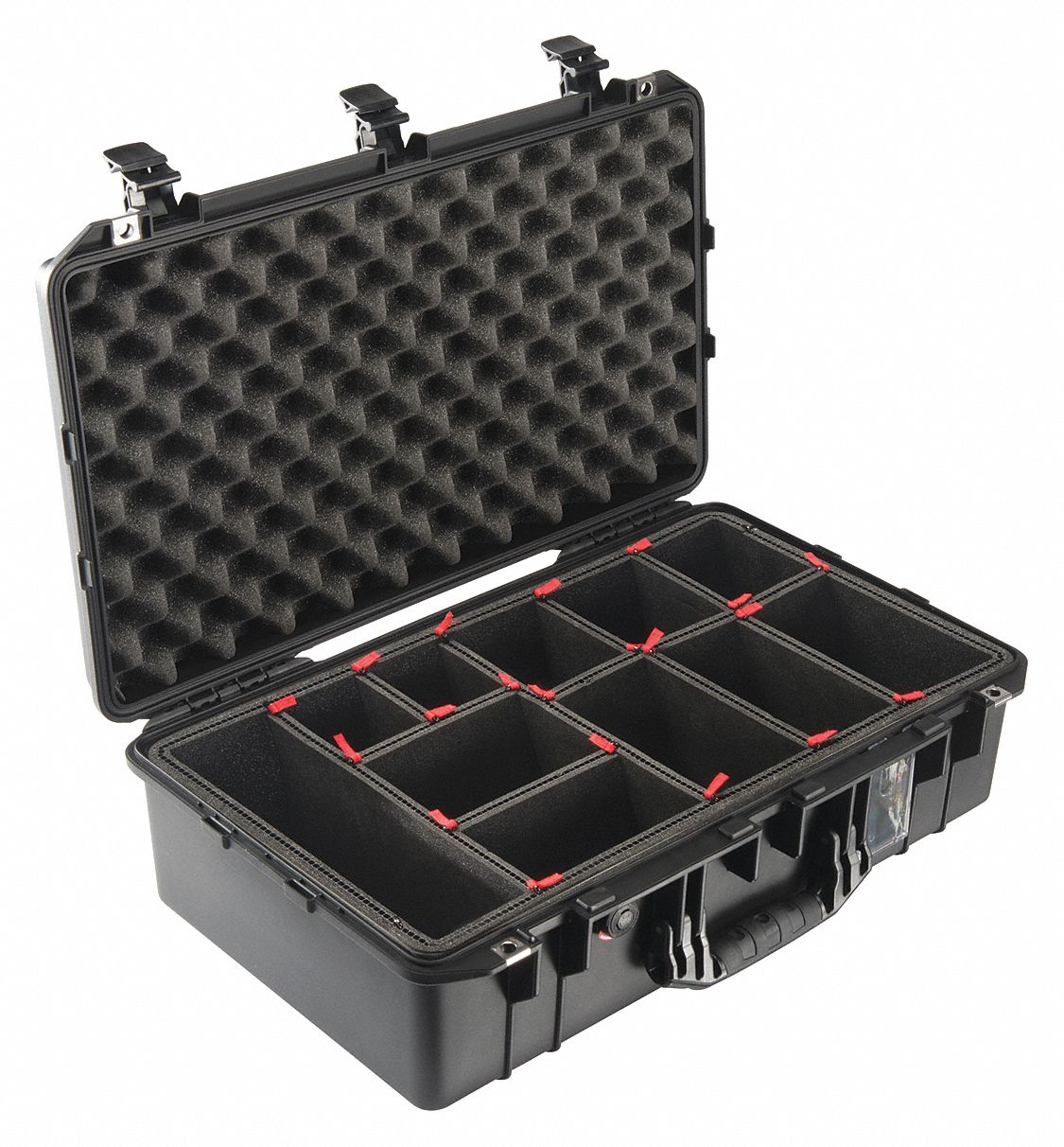 PROTECTIVE AIR CASE, 12¾ IN X 23 IN X 7½ IN INSIDE, FLAT/PICK AND PLUCK/SOLID, BLACK
