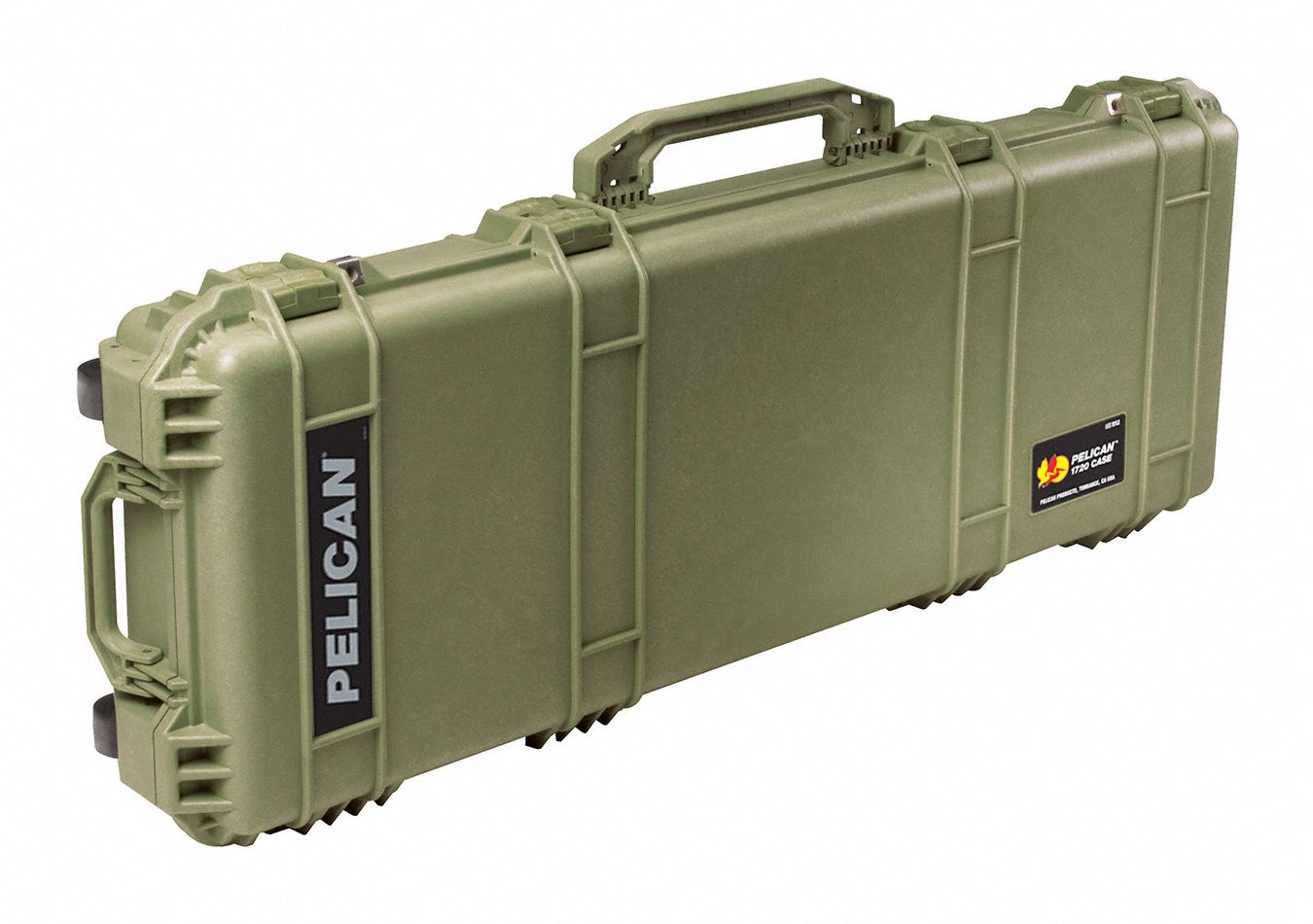 PROTECTIVE CASE, 13½ IN X 42 IN X 5¼ IN, SOLID, GREEN, 2 WHEELS, FOAM INCLUDED