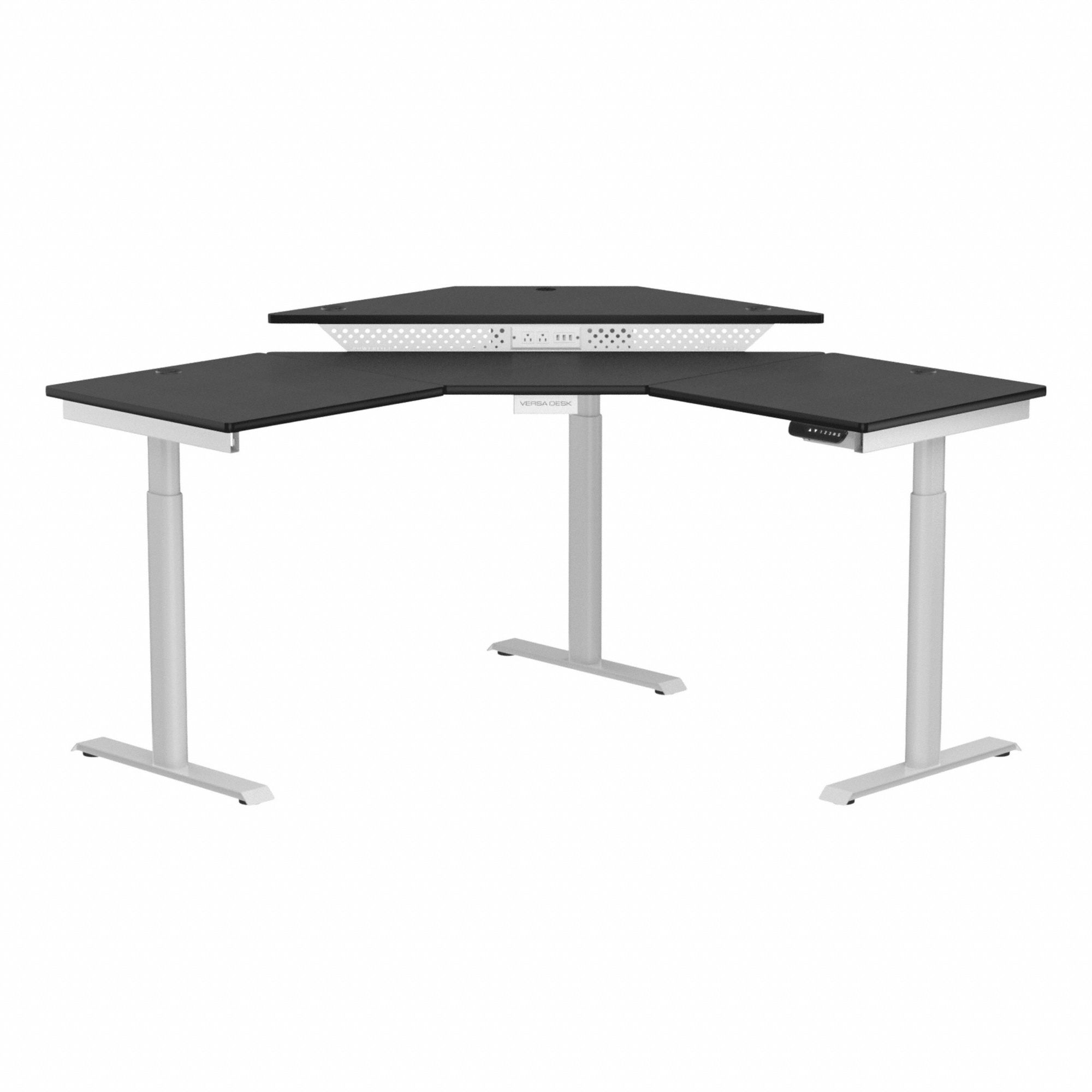 Standing Desk: White, Wood, 60 in Overall Wd, 60 in Overall Dp, 45 1/2 in Max Desktop Ht