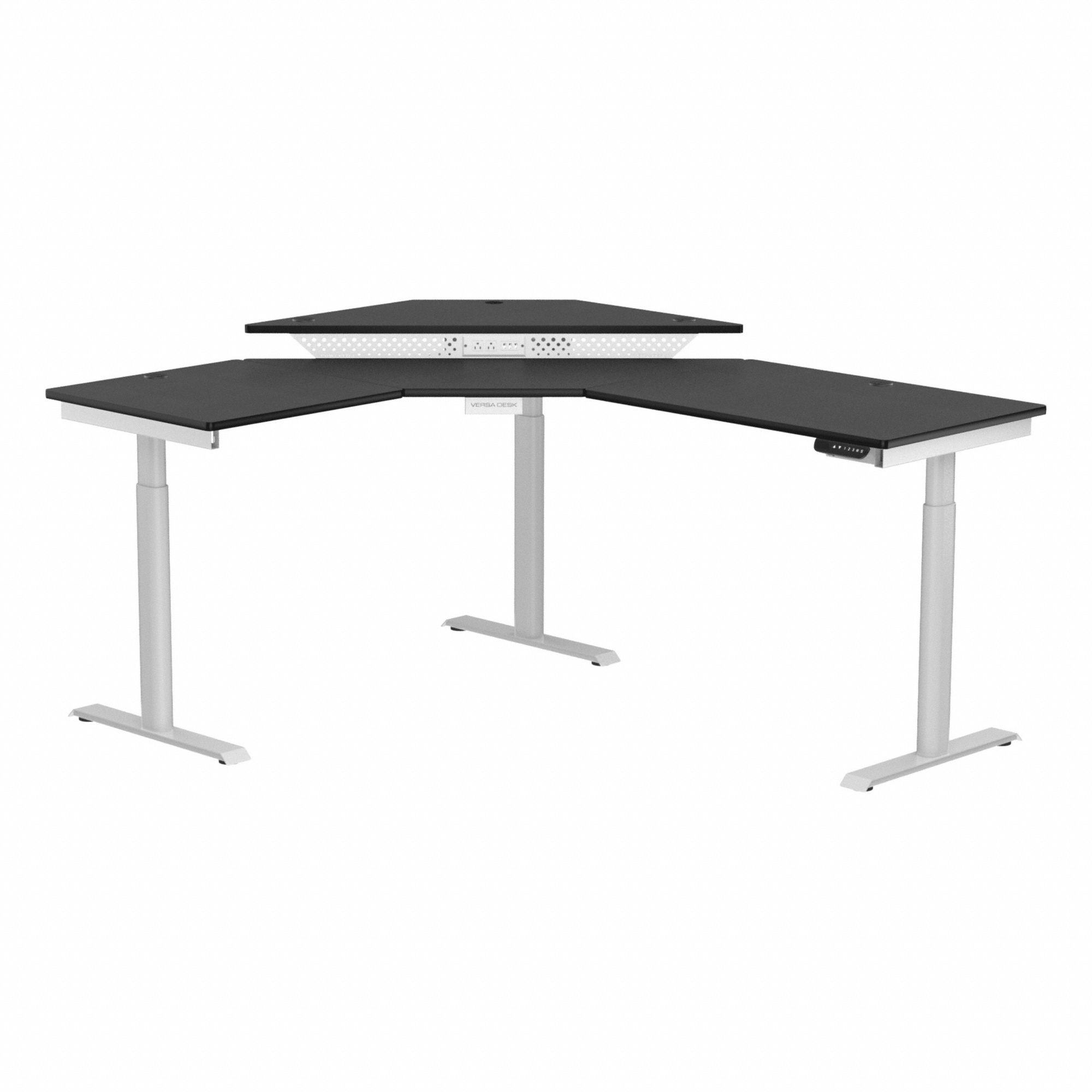 Standing Desk: White, Wood, 60 in Overall Wd, 72 in Overall Dp, 45 1/2 in Max Desktop Ht