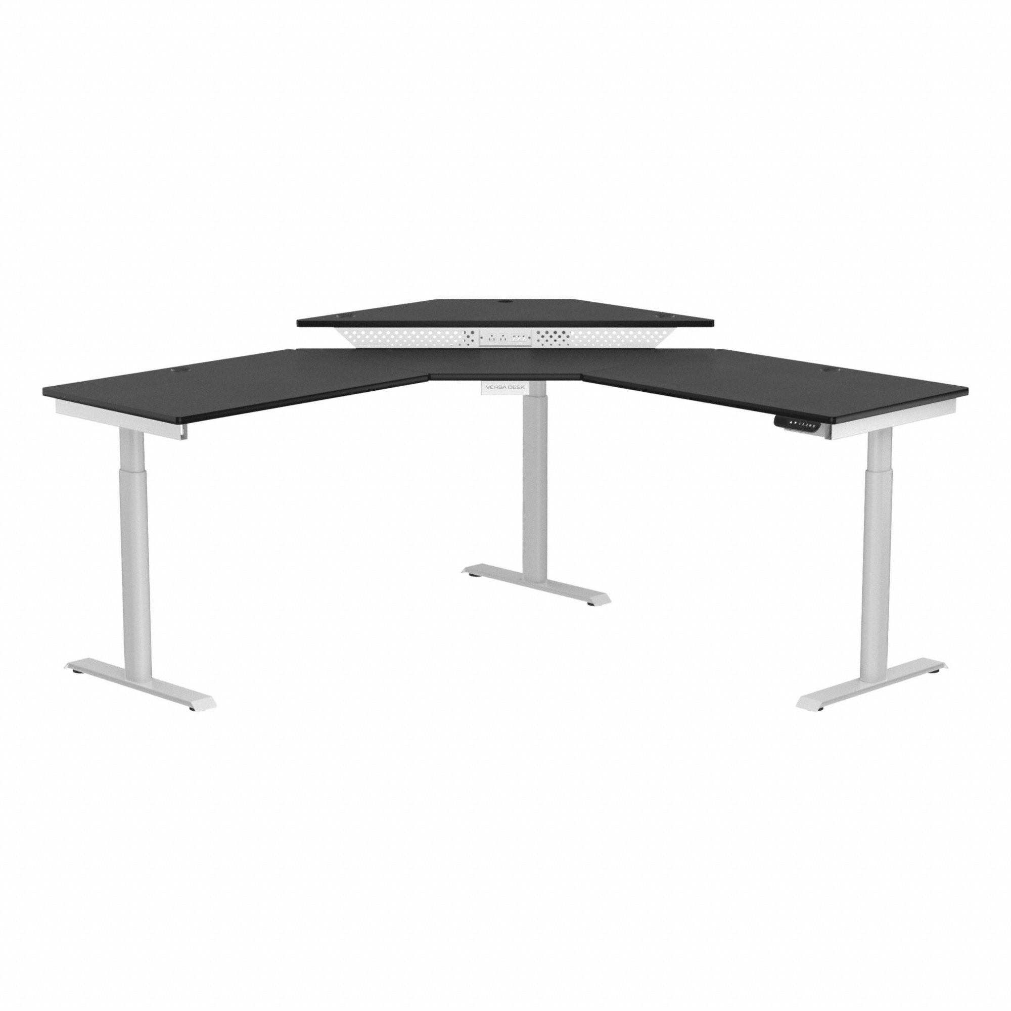 Standing Desk: White, Wood, 72 in Overall Wd, 72 in Overall Dp, 45 1/2 in Max Desktop Ht