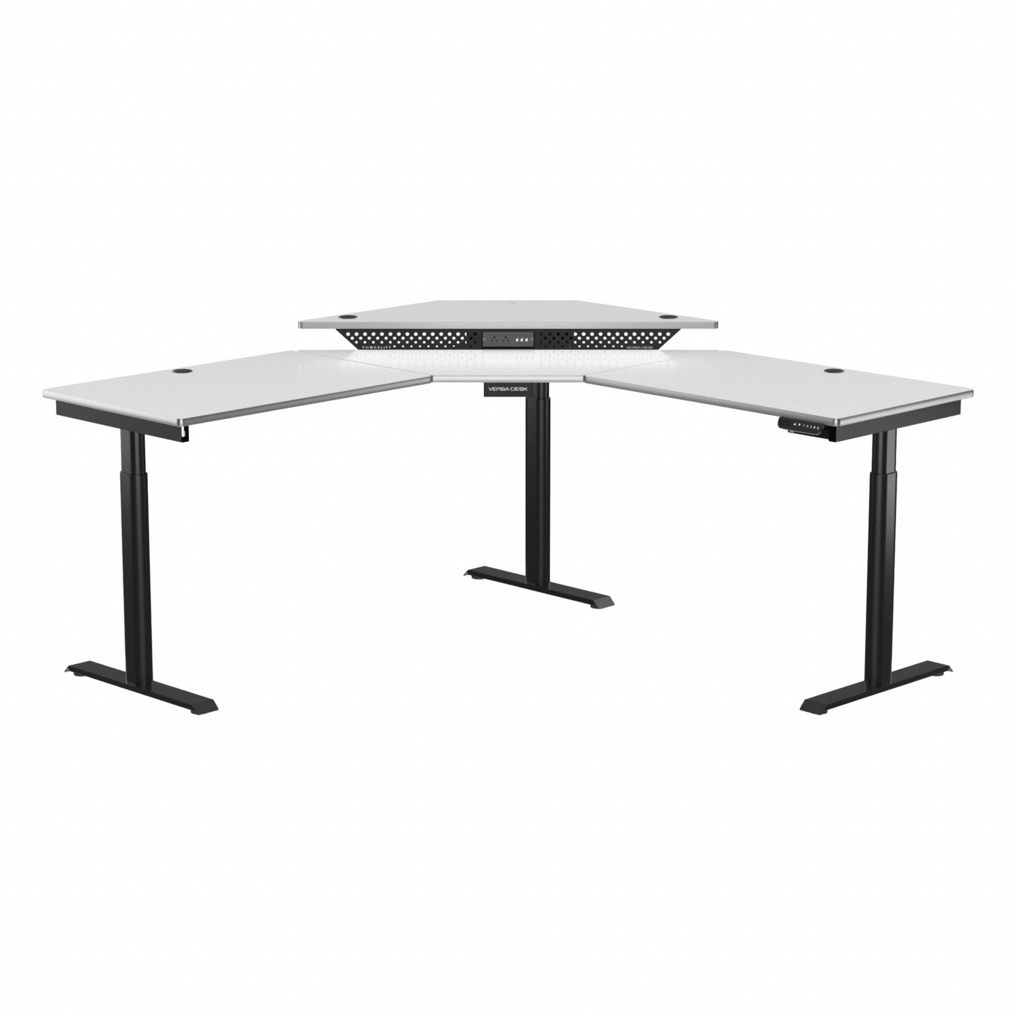 Standing Desk: Black, Wood, 72 in Overall Wd, 72 in Overall Dp, 45 1/2 in Max Desktop Ht