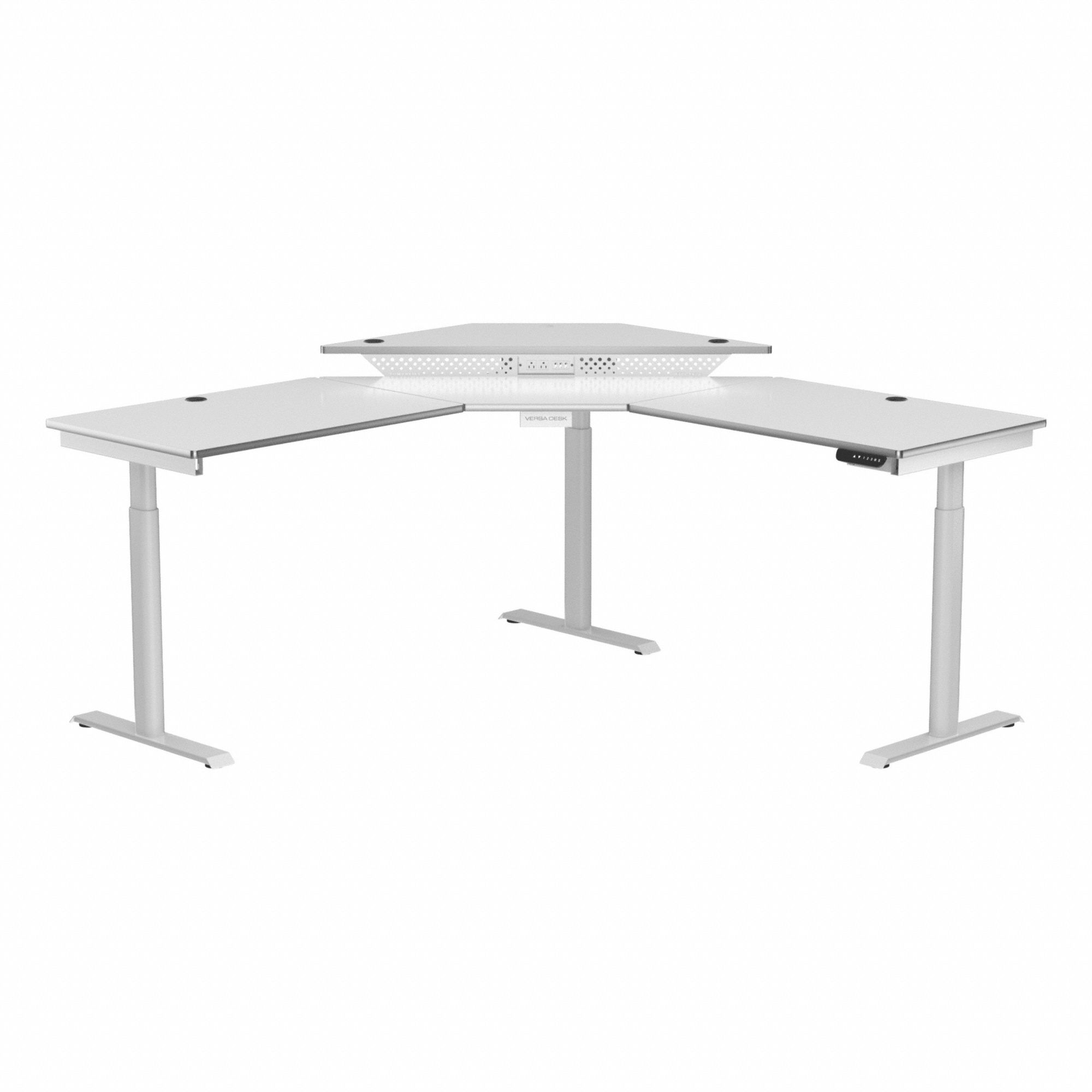 Standing Desk: White, Wood, 72 in Overall Wd, 72 in Overall Dp, 45 1/2 in Max Desktop Ht