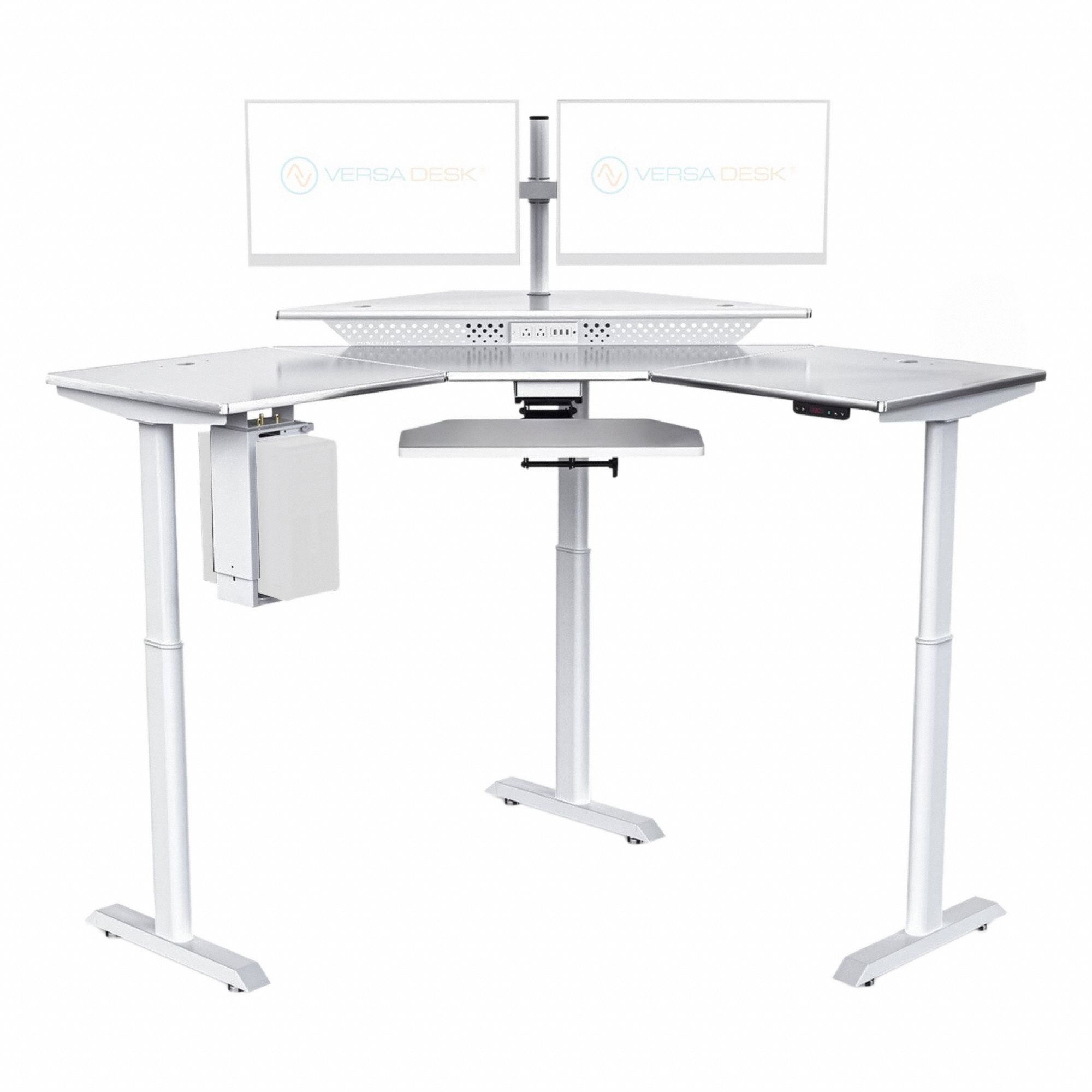 Standing Desk: White, Wood, 60 in Overall Wd, 60 in Overall Dp, 45 1/2 in Max Desktop Ht