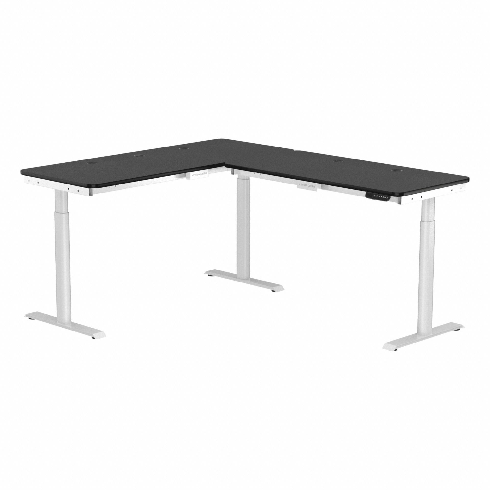 Standing Desk: Black, Wood, 60 in Overall Wd, 72 in Overall Dp, 45 1/2 in Max Desktop Ht