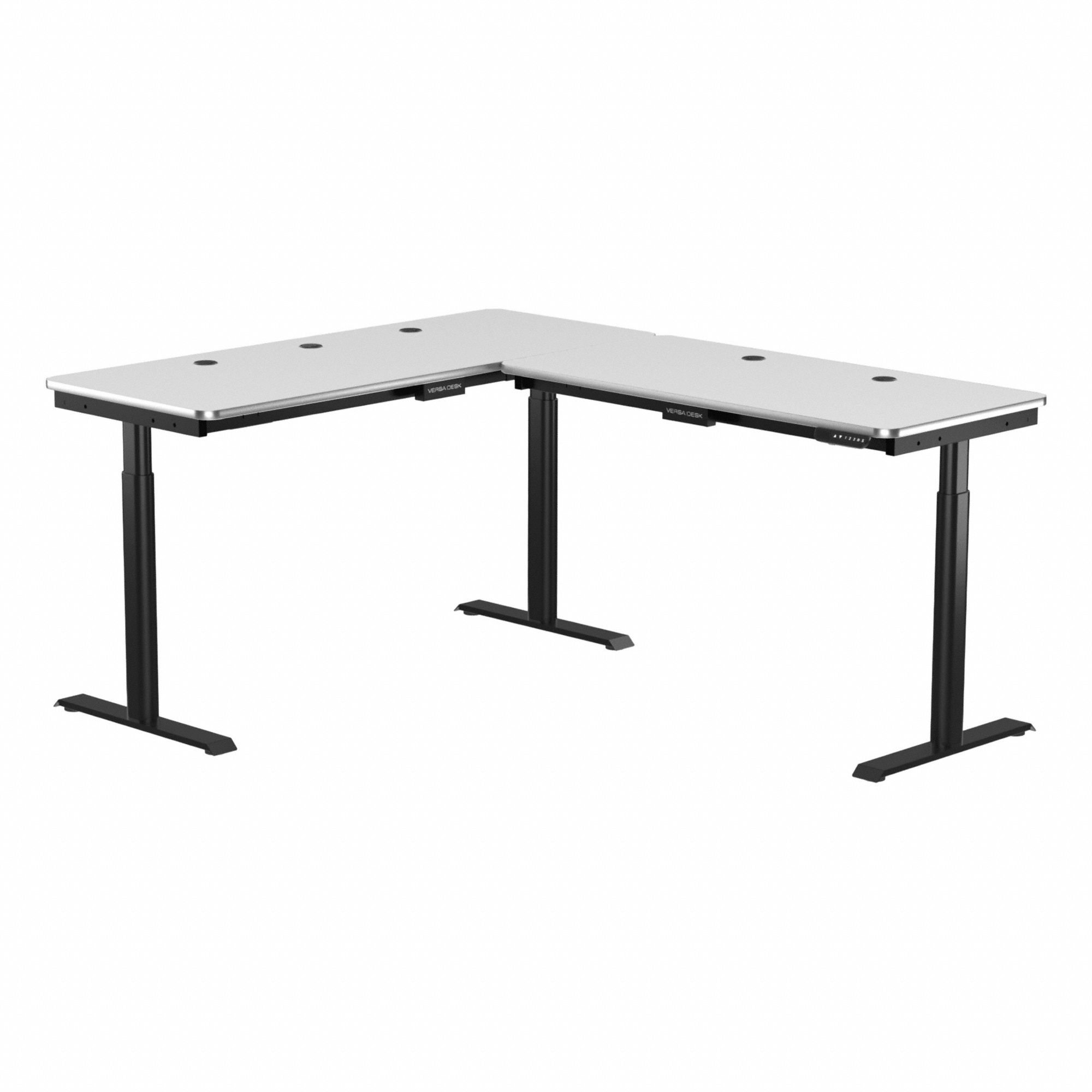 Standing Desk: White, Wood, 60 in Overall Wd, 72 in Overall Dp, 45 1/2 in Max Desktop Ht