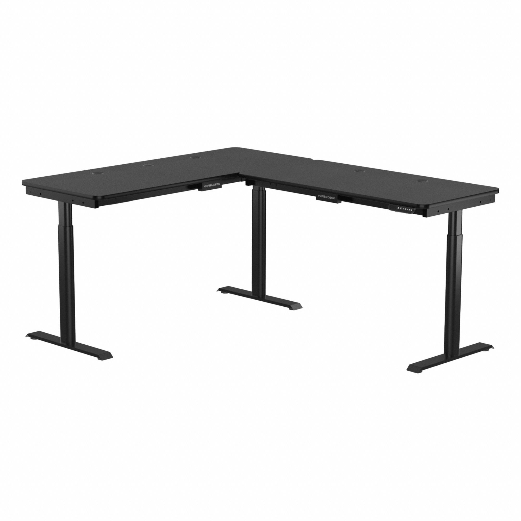 Standing Desk: Black, Wood, 60 in Overall Wd, 72 in Overall Dp, 45 1/2 in Max Desktop Ht