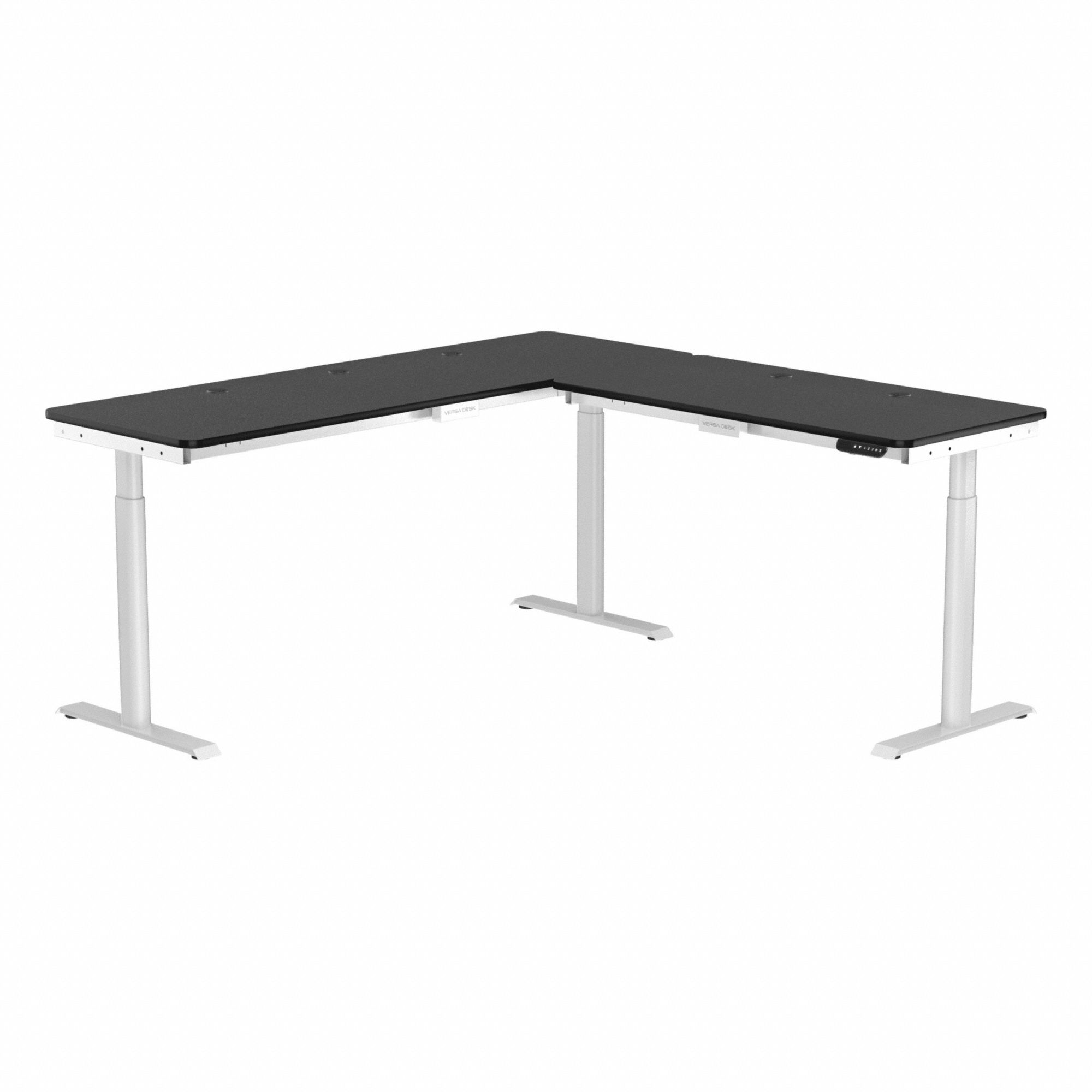 Standing Desk: Black, Wood, 72 in Overall Wd, 72 in Overall Dp, 45 1/2 in Max Desktop Ht