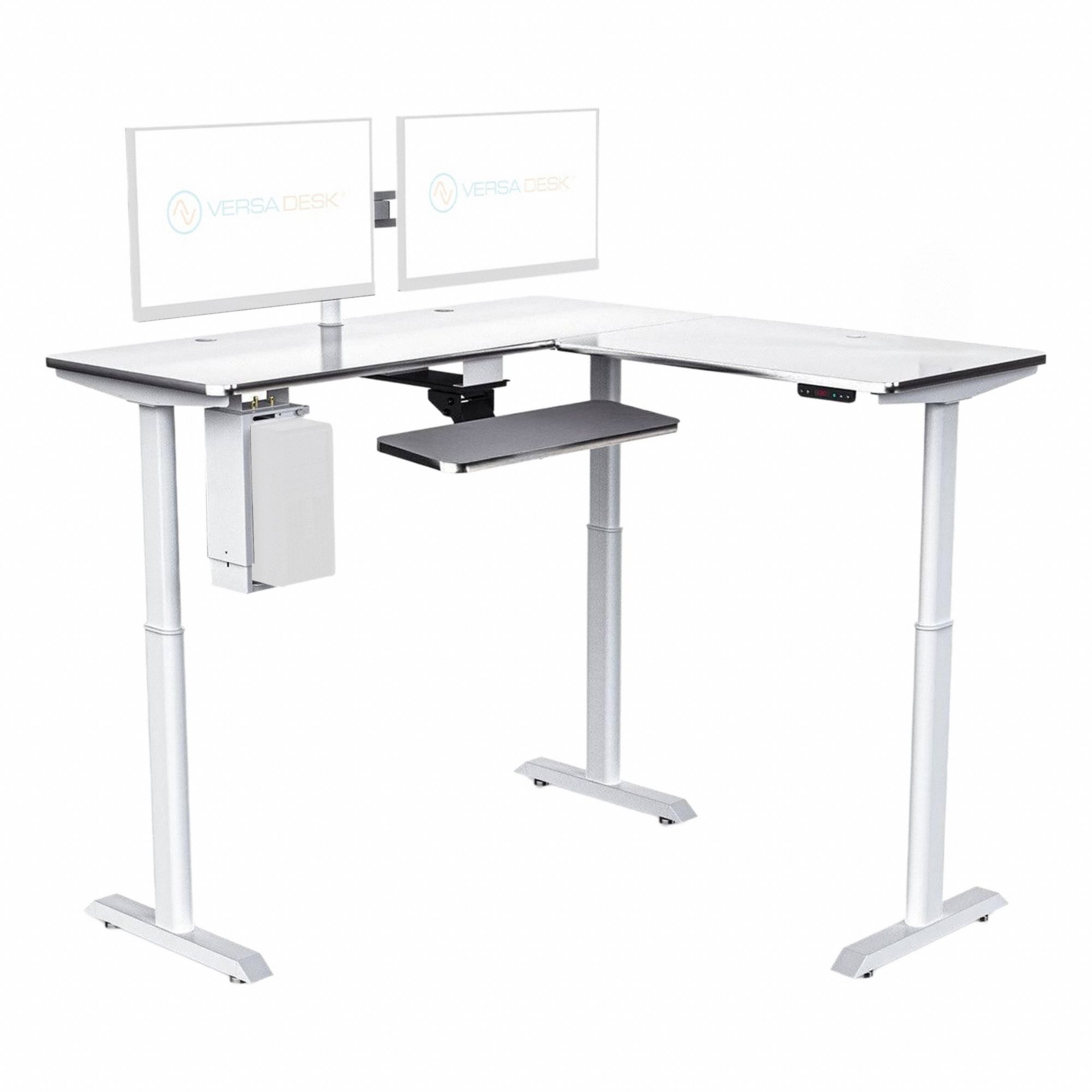 Standing Desk: White, Wood, 60 in Overall Wd, 60 in Overall Dp, 45 1/2 in Max Desktop Ht