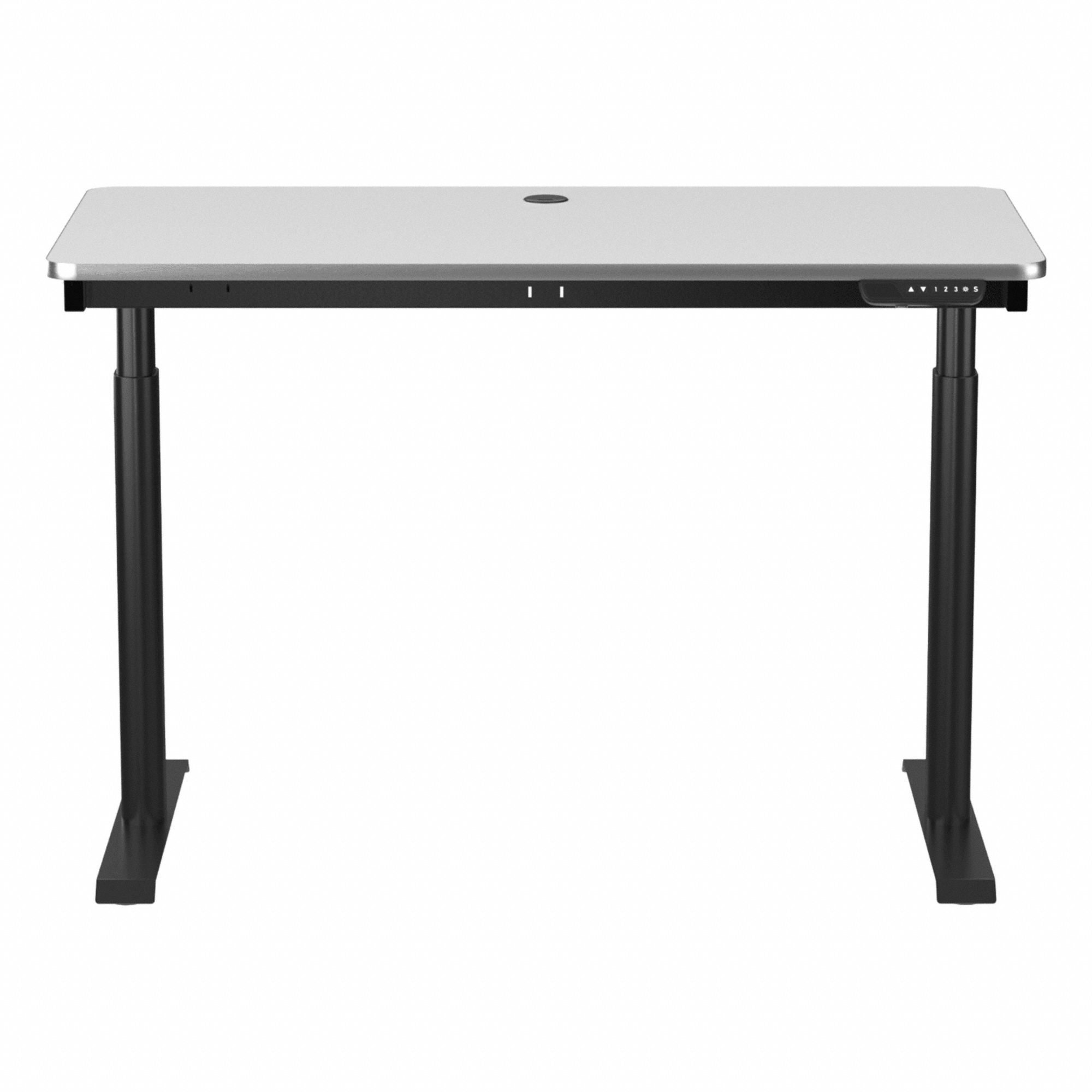 Electric Sit-Stand Desk: White, Wood, 48 in Overall Wd, 24 in Overall Dp, Laminate/Steel