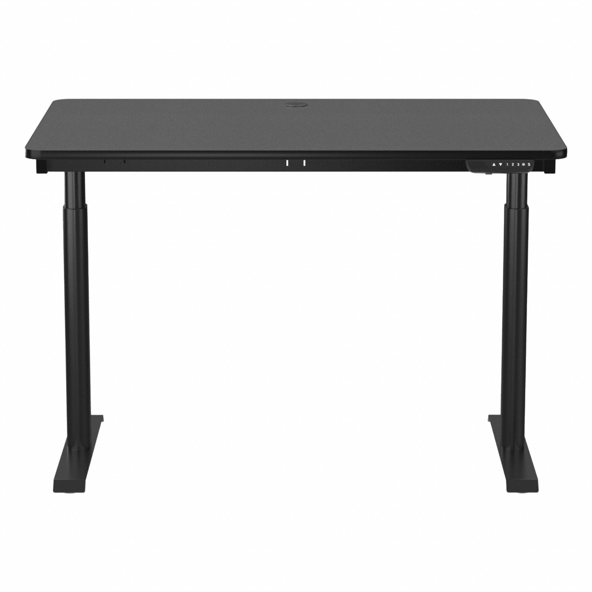 Electric Sit-Stand Desk: Black, Wood, 48 in Overall Wd, 30 in Overall Dp, Laminate/Steel