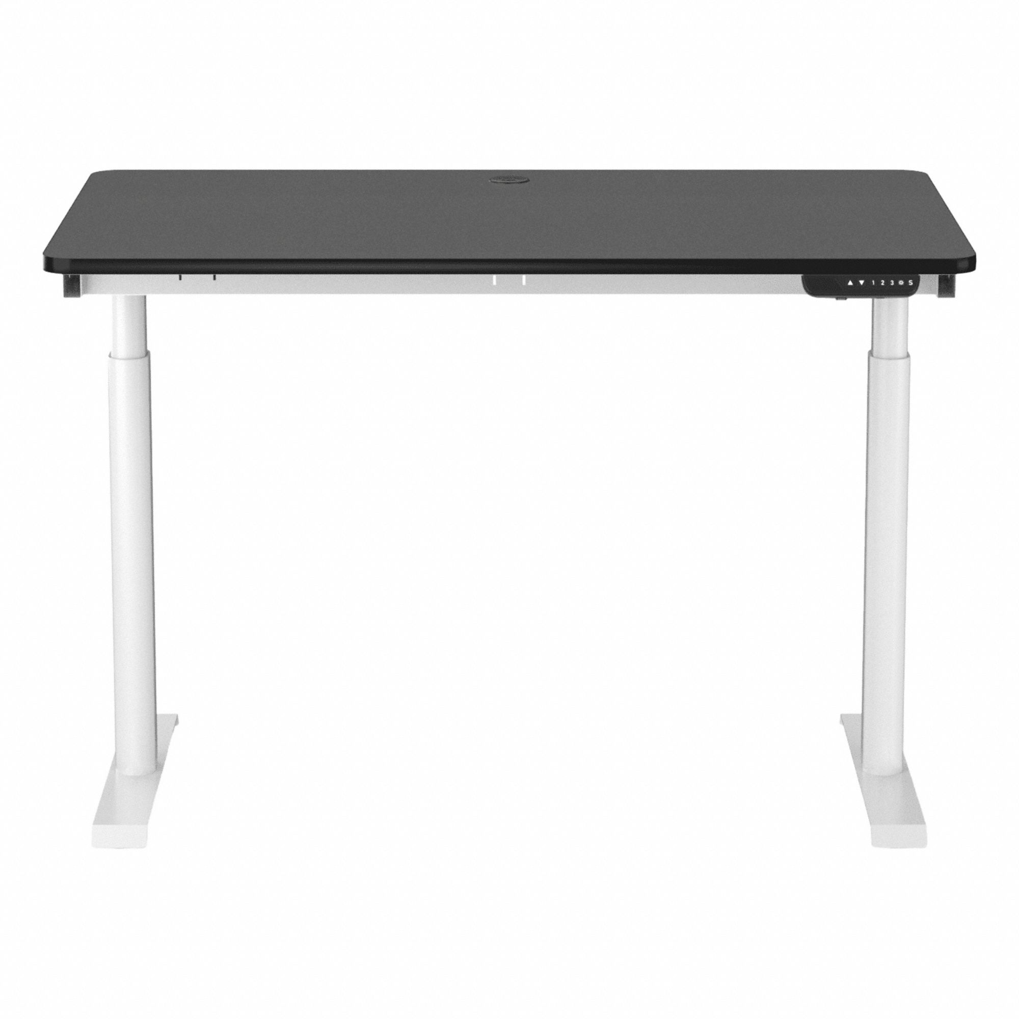 Electric Sit-Stand Desk: Black, Wood, 48 in Overall Wd, 30 in Overall Dp, Laminate/Steel