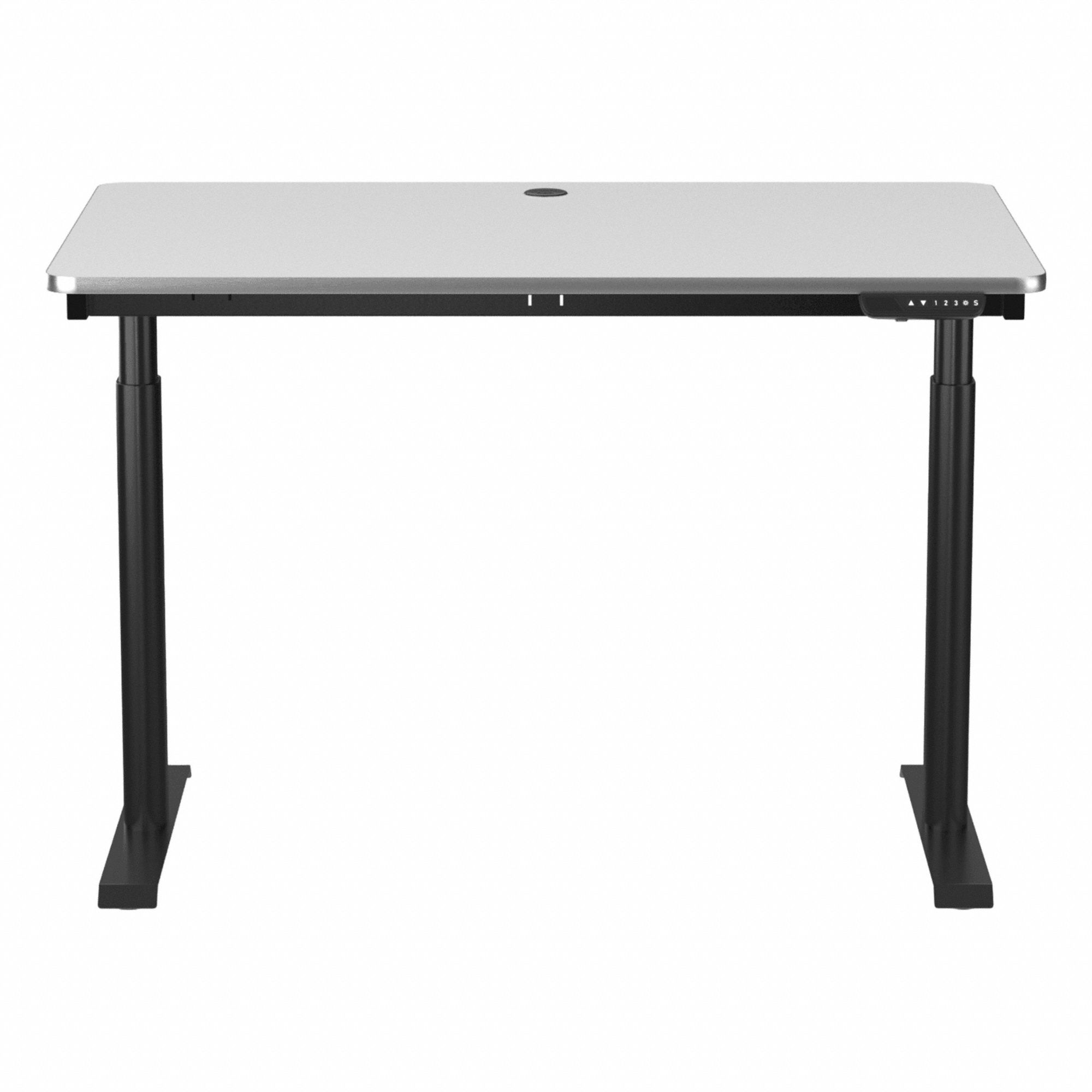 Electric Sit-Stand Desk: White, Wood, 48 in Overall Wd, 30 in Overall Dp, Laminate/Steel
