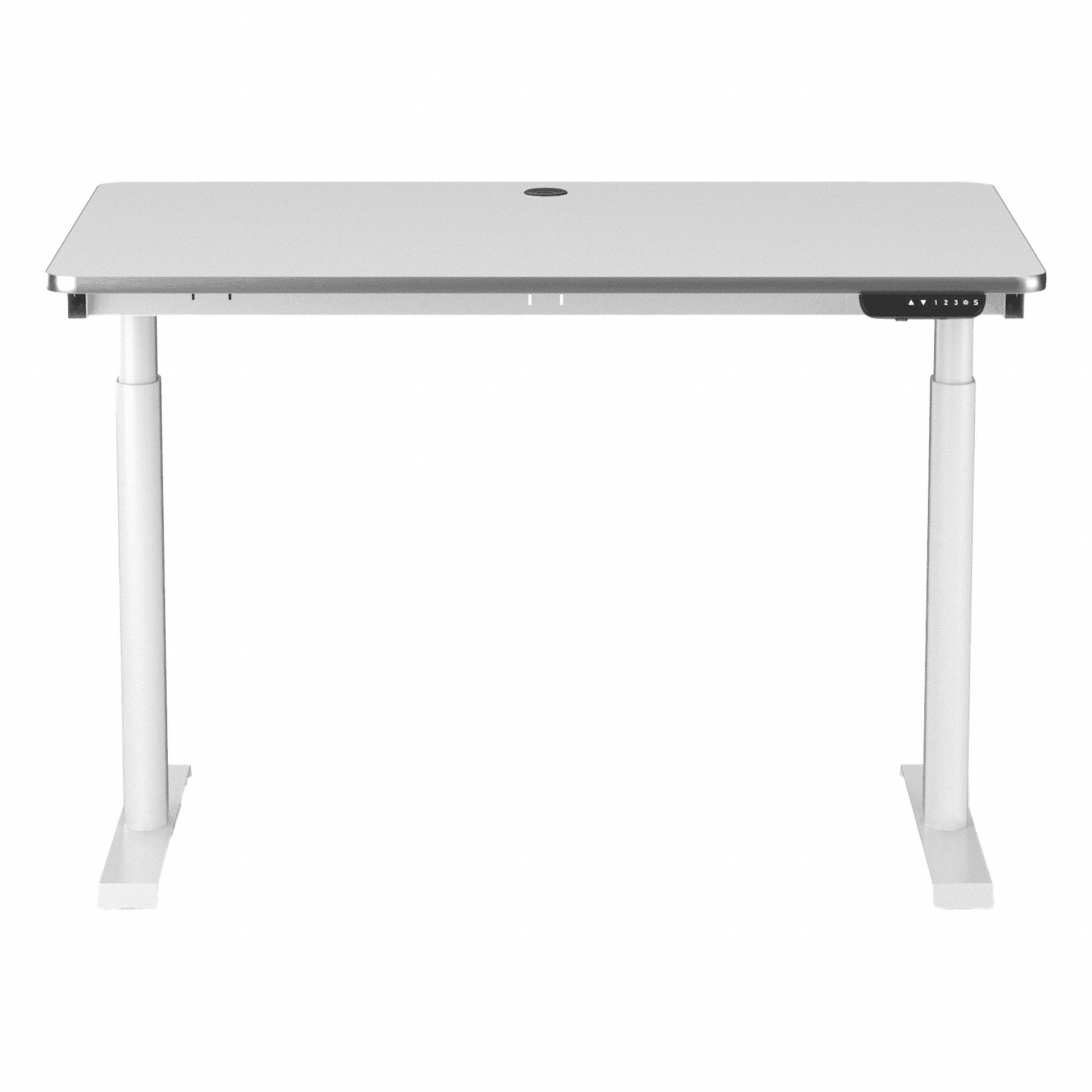 Electric Sit-Stand Desk: White, Wood, 48 in Overall Wd, 30 in Overall Dp, Laminate/Steel
