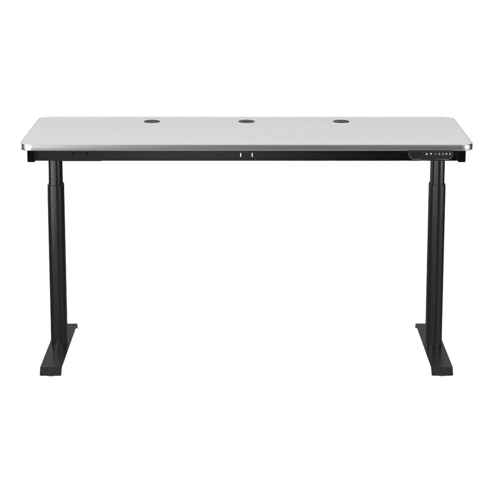 Electric Sit-Stand Desk: White, Wood, 60 in Overall Wd, 24 in Overall Dp, Laminate/Steel