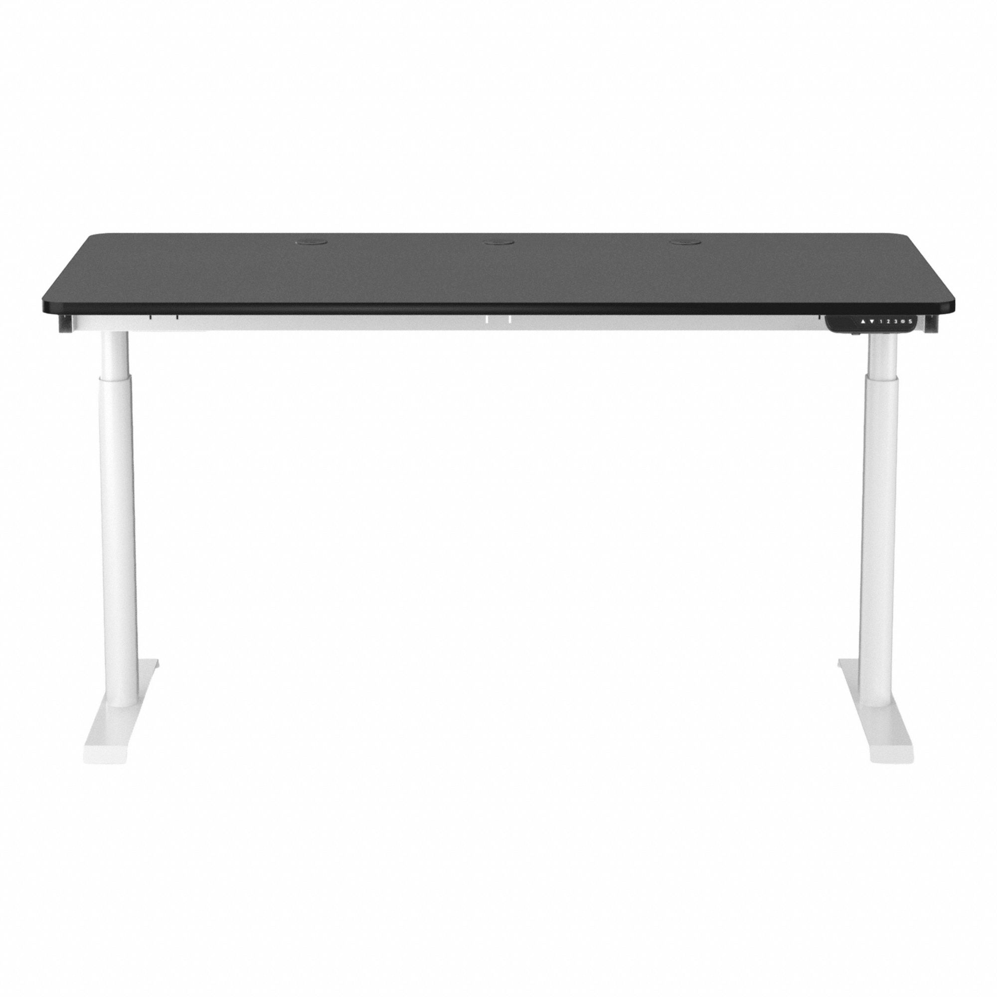 Electric Sit-Stand Desk: White, Wood, 60 in Overall Wd, 30 in Overall Dp, Laminate/Steel