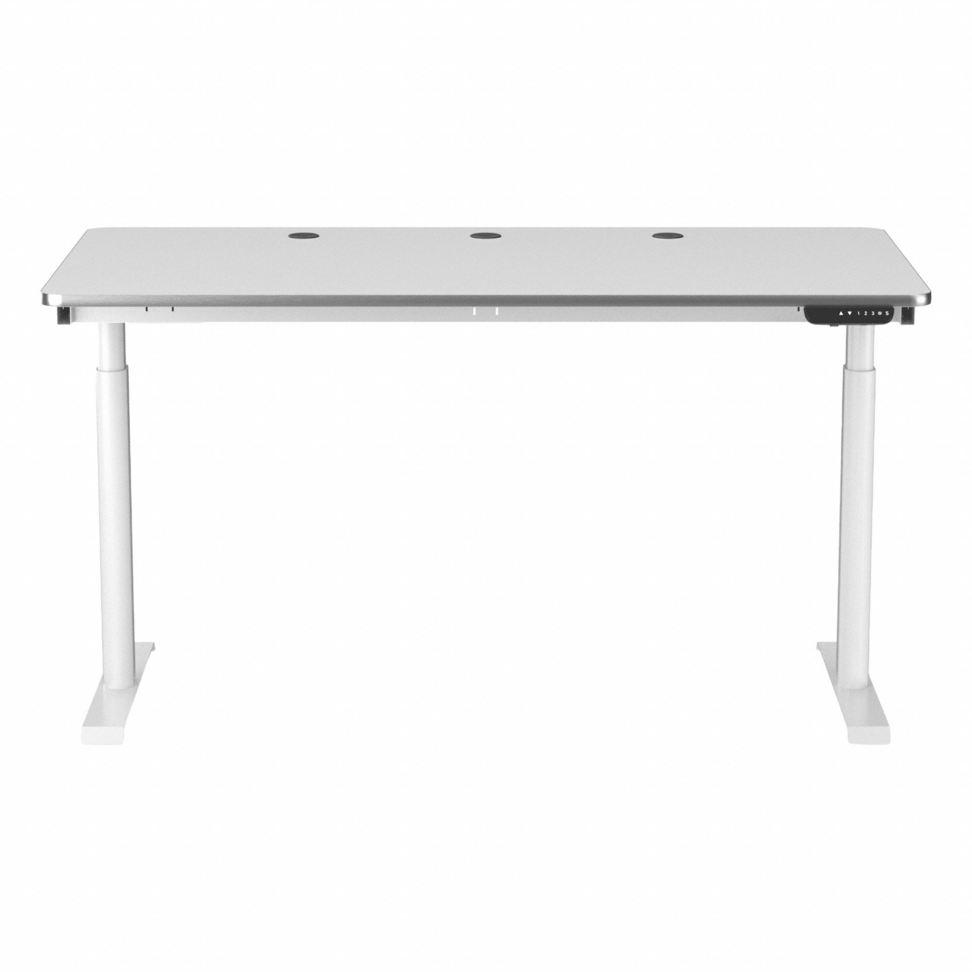 Electric Sit-Stand Desk: White, Wood, 60 in Overall Wd, 30 in Overall Dp, Laminate/Steel