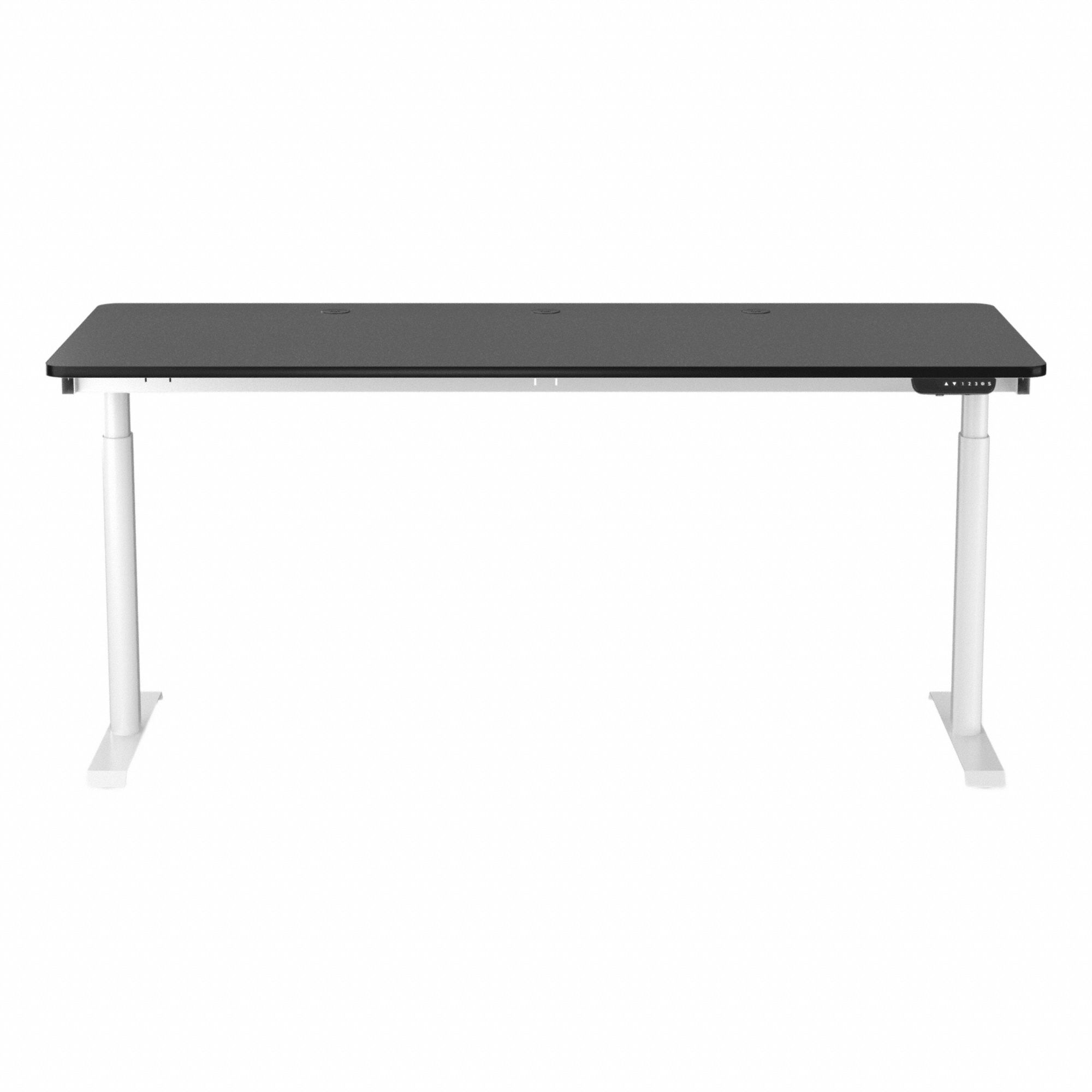 Electric Sit-Stand Desk: White, Wood, 72 in Overall Wd, 30 in Overall Dp, Laminate/Steel