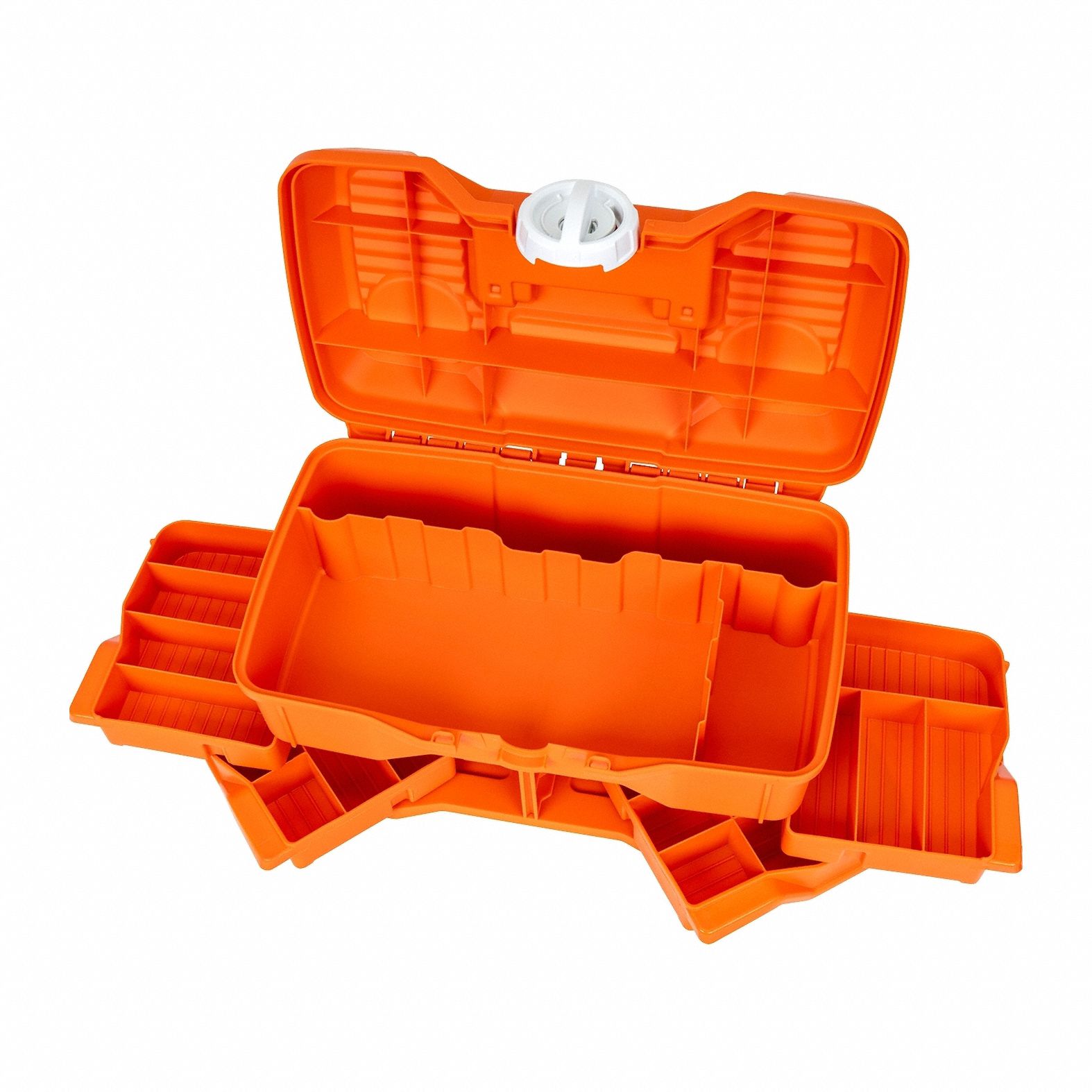 Empty First Aid Kits: 7 5/8 in Overall Ht, 14 in Overall Wd, 8 3/4 in Overall Dp, Orange, Plastic