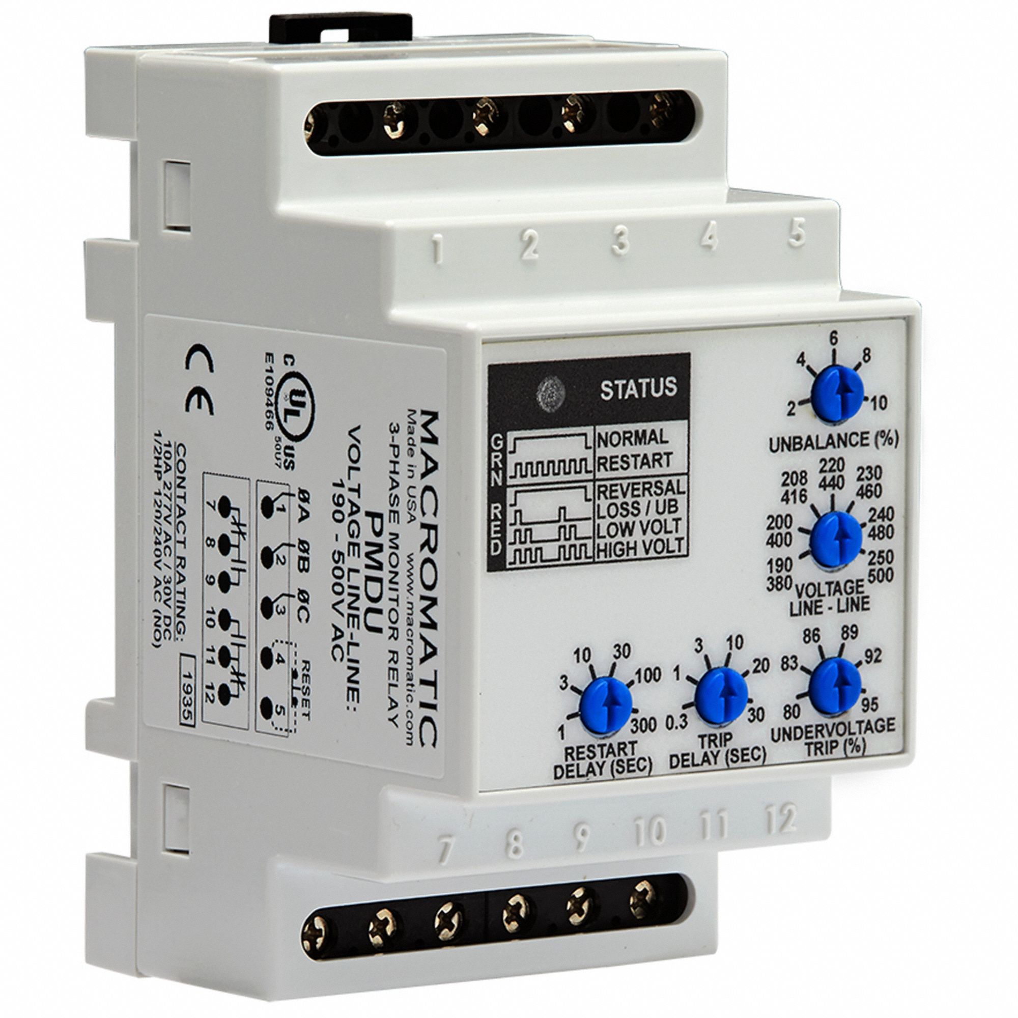 MACROMATIC, DIN-Rail Mounted, 10 A Current Rating, Phase Monitor Relay ...