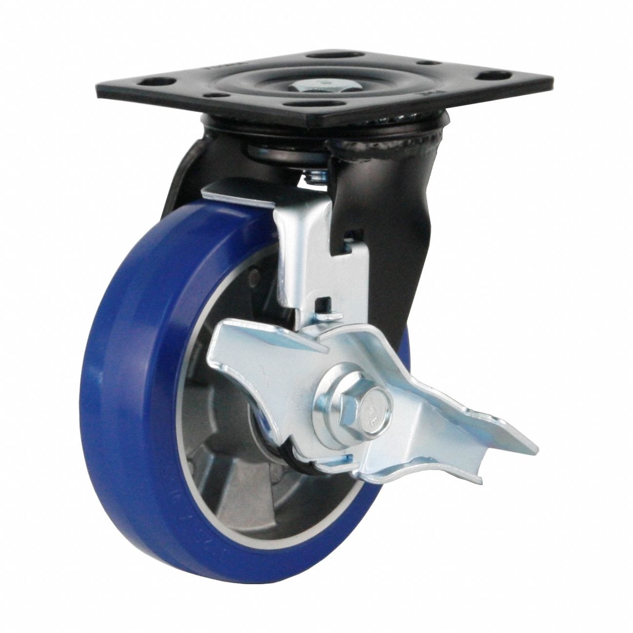 Plate Caster: Swivel, Polyurethane, 125 mm Wheel Dia, 35 mm Wheel Wd, 160 mm Mounting Ht