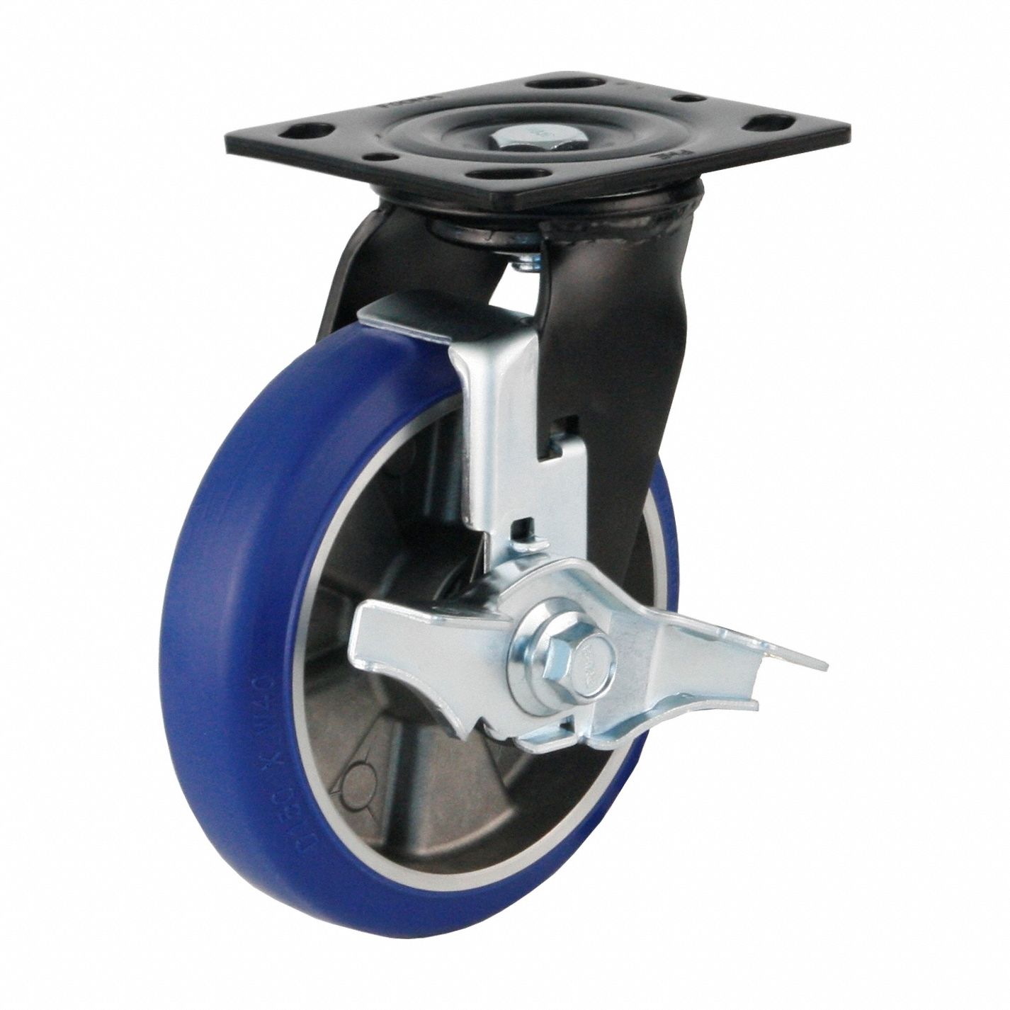 Plate Caster: Swivel, Polyurethane, 150 mm Wheel Dia, 40 mm Wheel Wd, 190 mm Mounting Ht